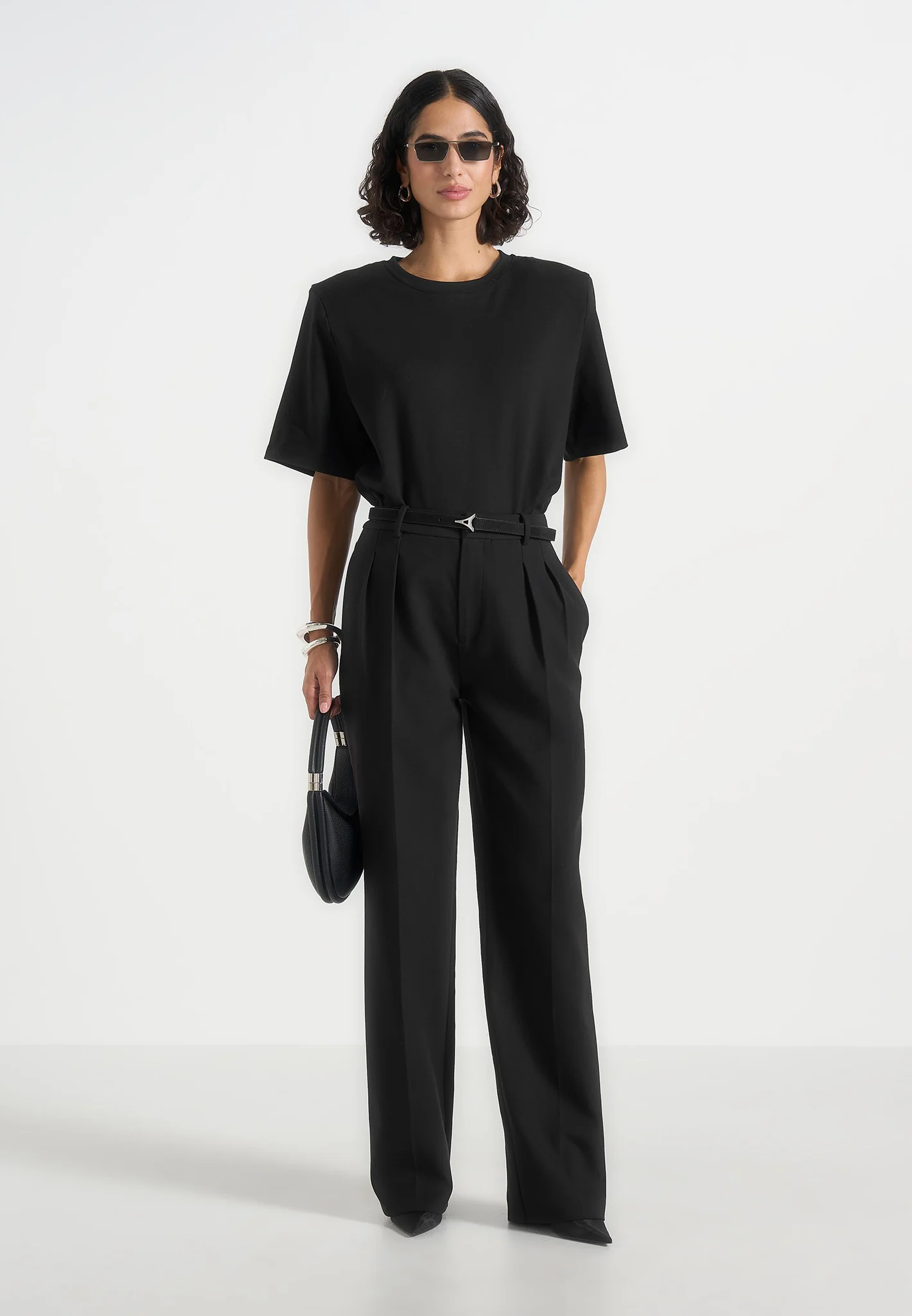 BS002 - Wide Shoulder Bodysuit T-Shirt - Black - Image 2