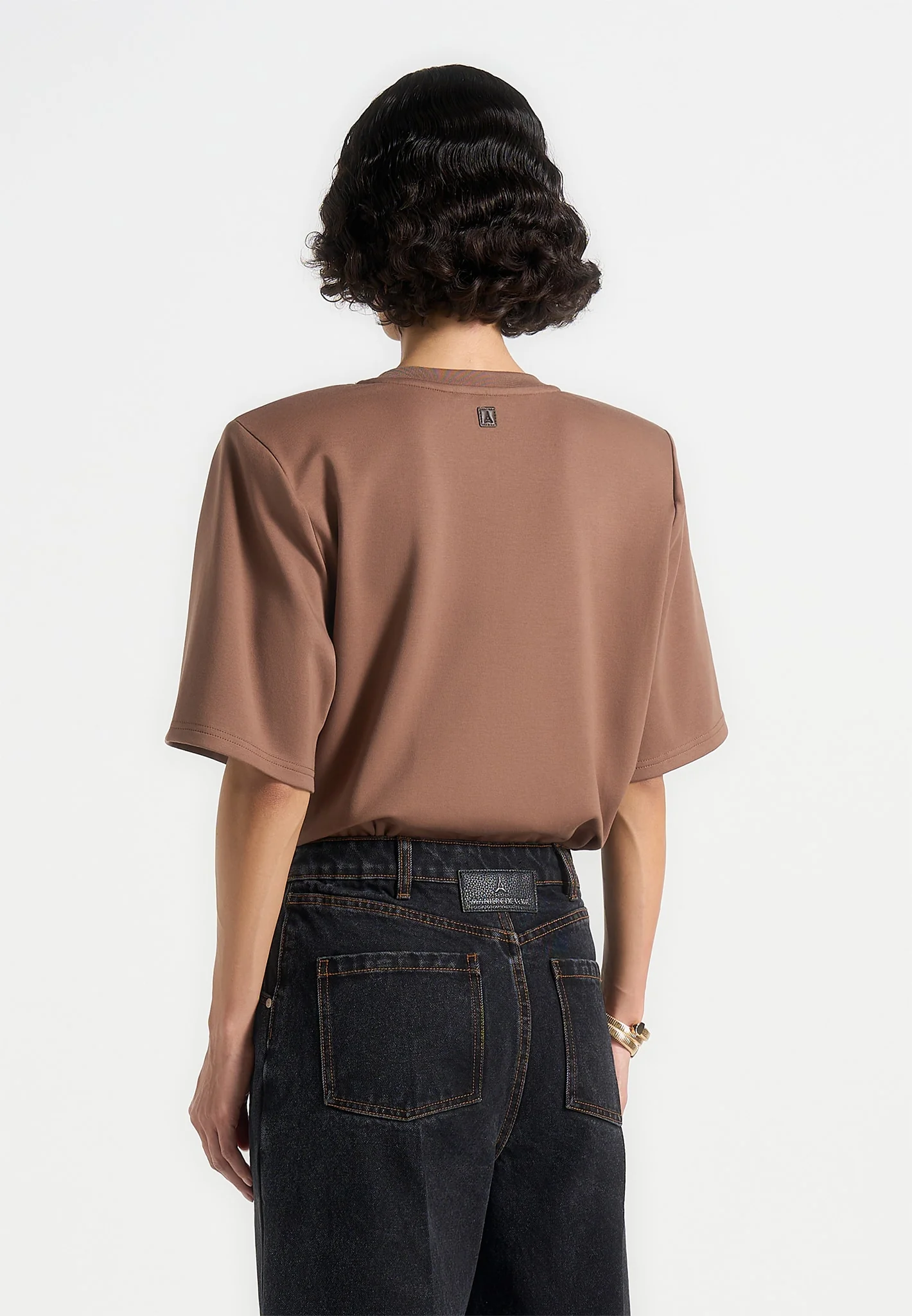 BS002 - Wide Shoulder Bodysuit T-Shirt - Brown - Image 3