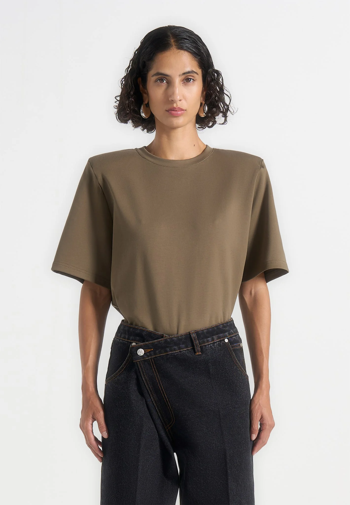 BS002 - Wide Shoulder Bodysuit T-Shirt - Olive - Image 2