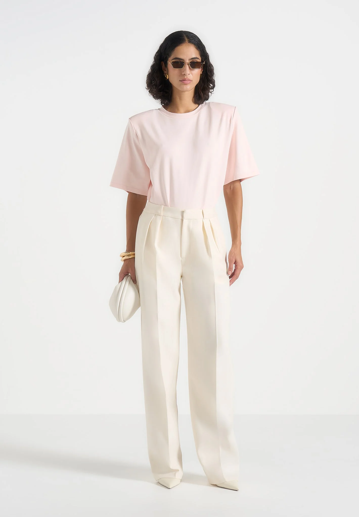 BS002 - Wide Shoulder Bodysuit T-Shirt - Pale Pink