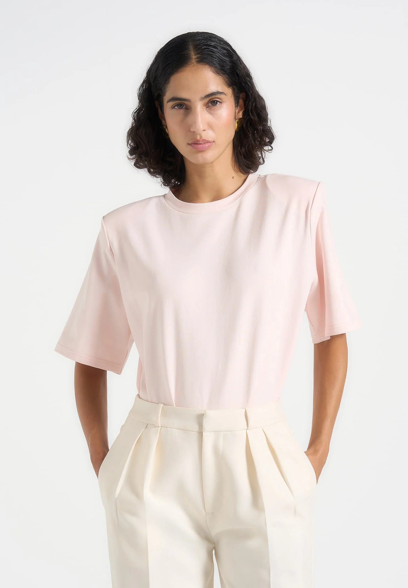BS002 - Wide Shoulder Bodysuit T-Shirt - Pale Pink - Image 2