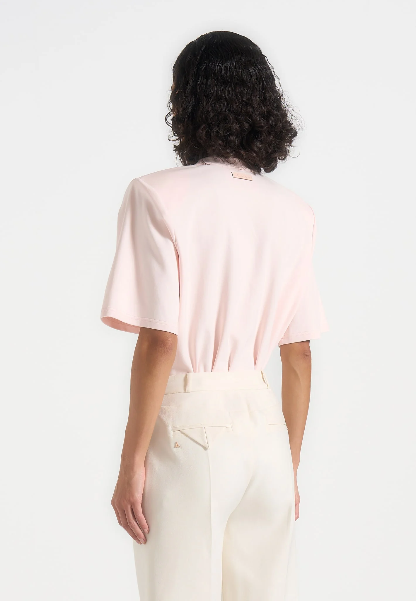 BS002 - Wide Shoulder Bodysuit T-Shirt - Pale Pink - Image 4