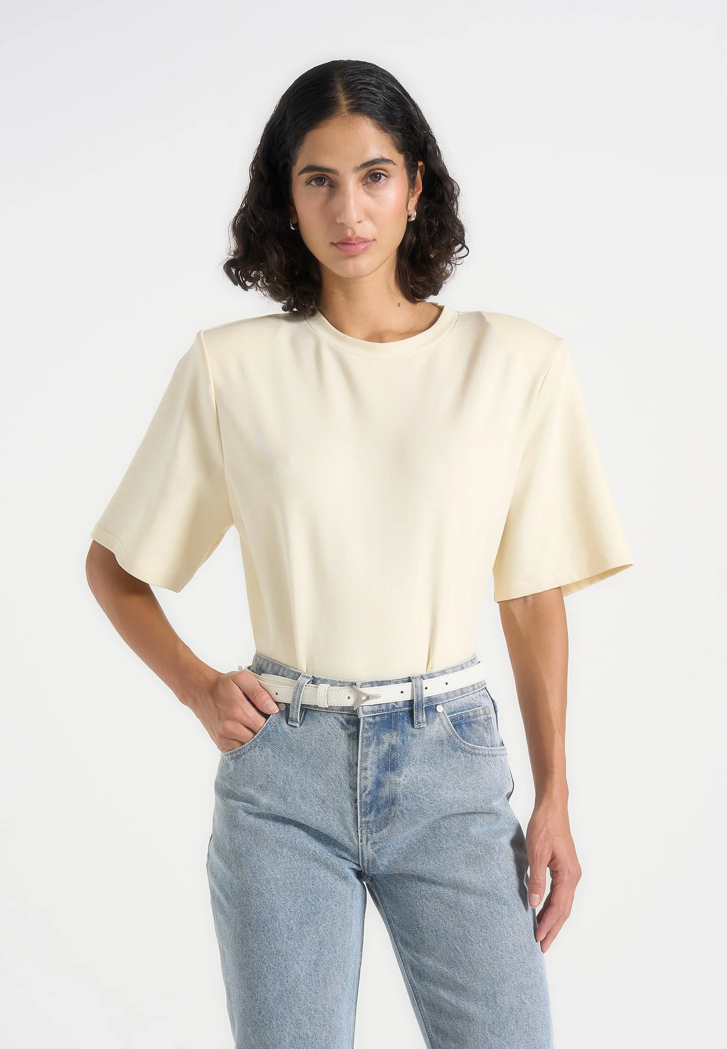 BS002 - Wide Shoulder Bodysuit T-Shirt - Pale Yellow - Image 2