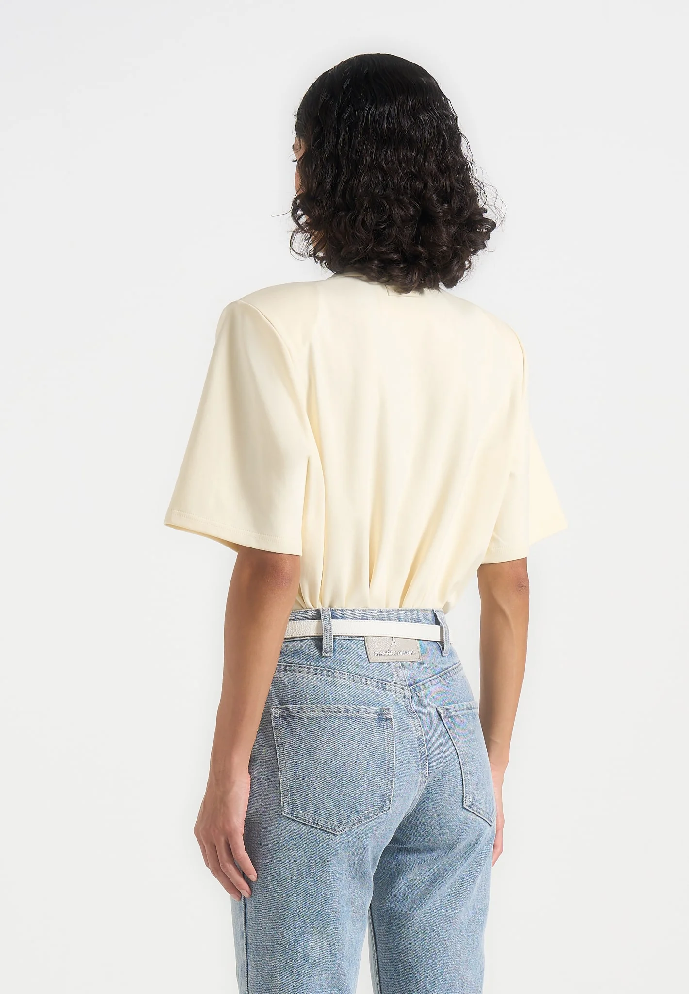 BS002 - Wide Shoulder Bodysuit T-Shirt - Pale Yellow - Image 4