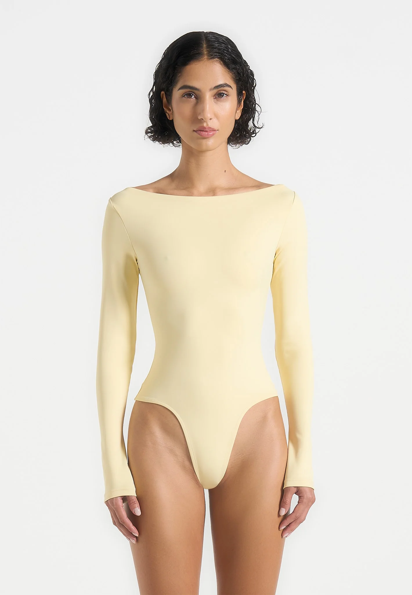 BS003 - Boat Neck Bodysuit - Pale Yellow - Image 4
