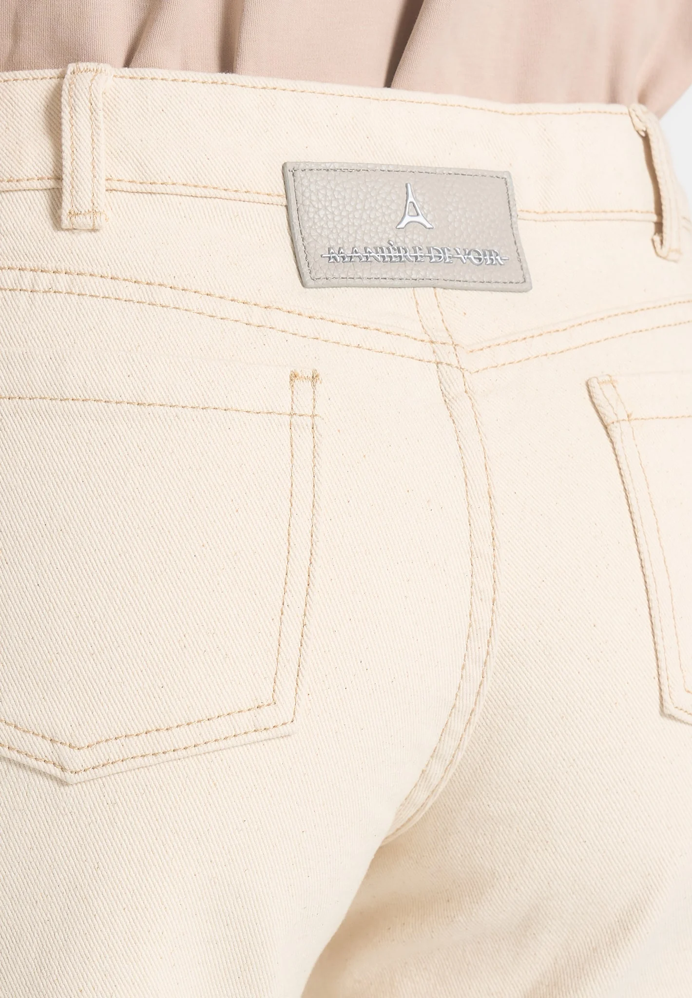 Calista - Line Art Denim Jeans - Cream - Image 4