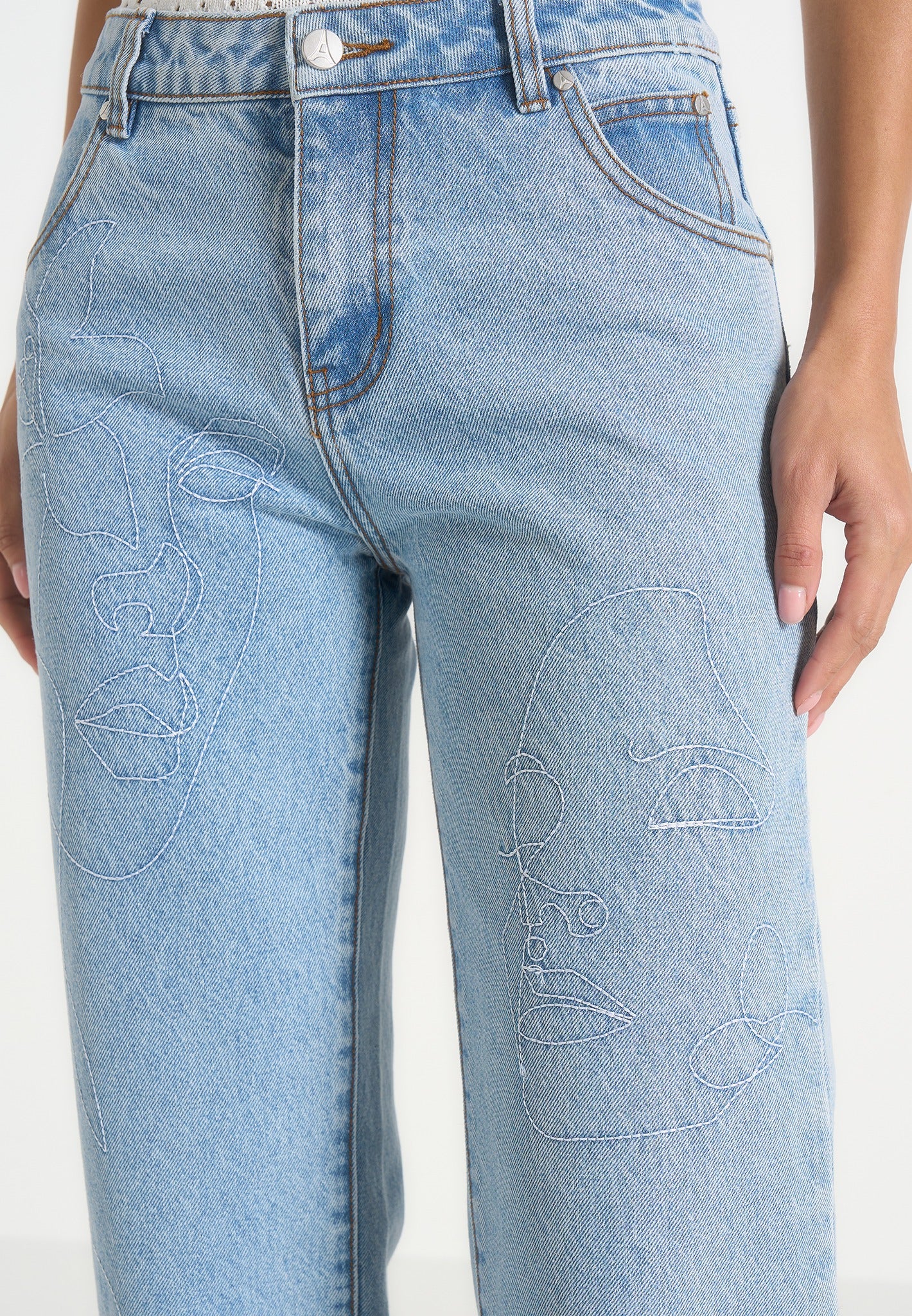 Calista - Line Art Denim Jeans - Mid Blue - Image 2
