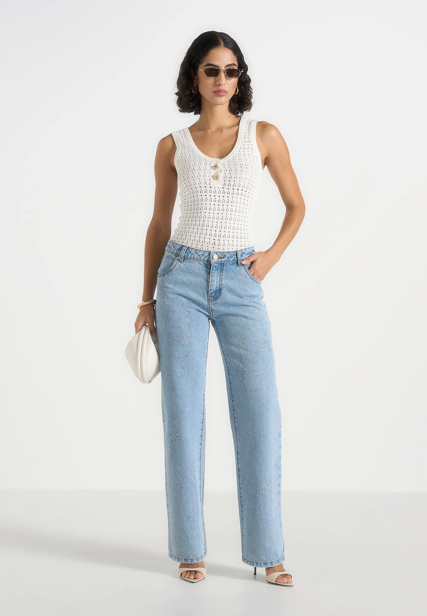 Calista - Line Art Denim Jeans - Mid Blue - Image 3