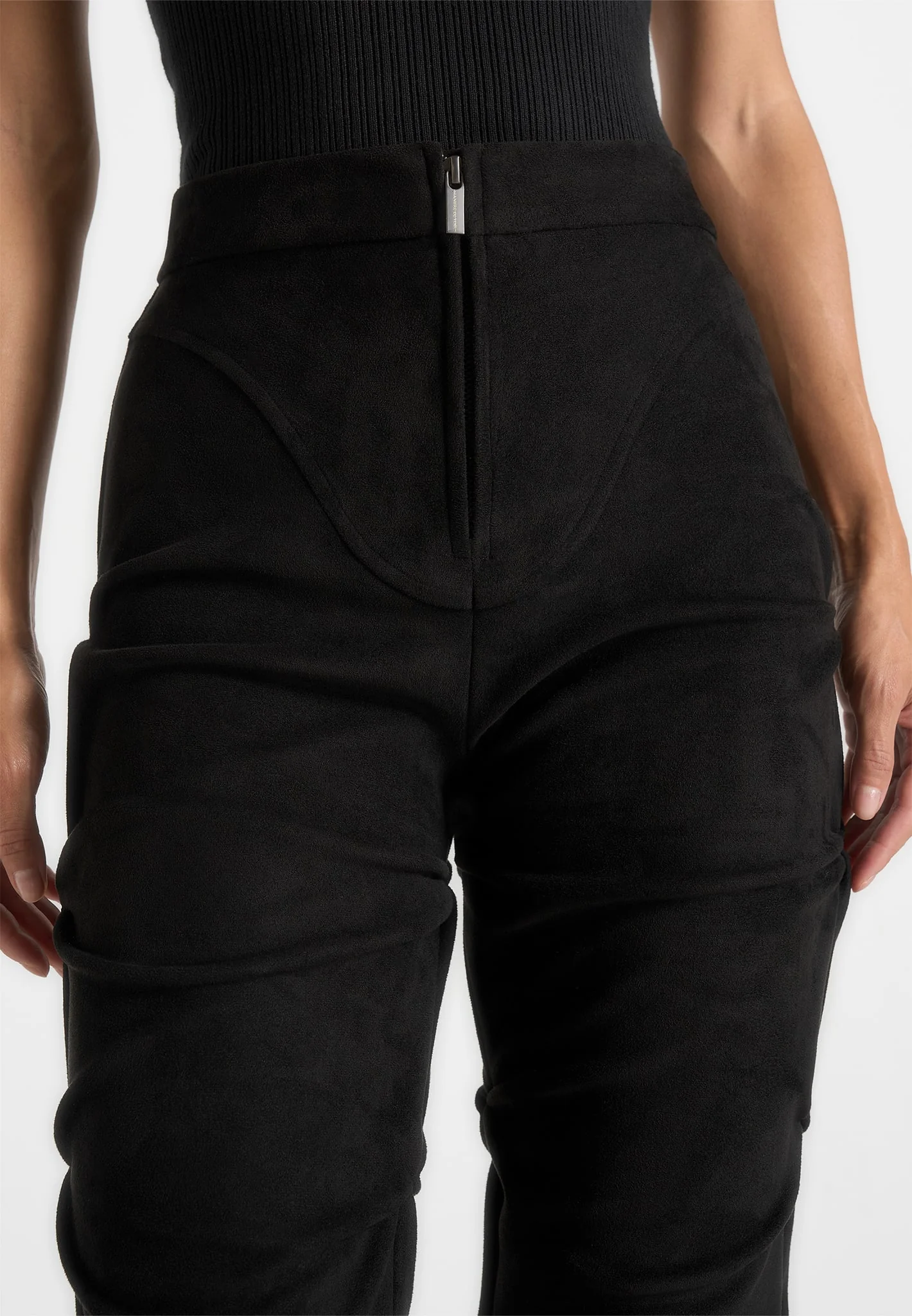 Caroline - Tacked Suede Fit & Flare Trousers - Black - Image 4