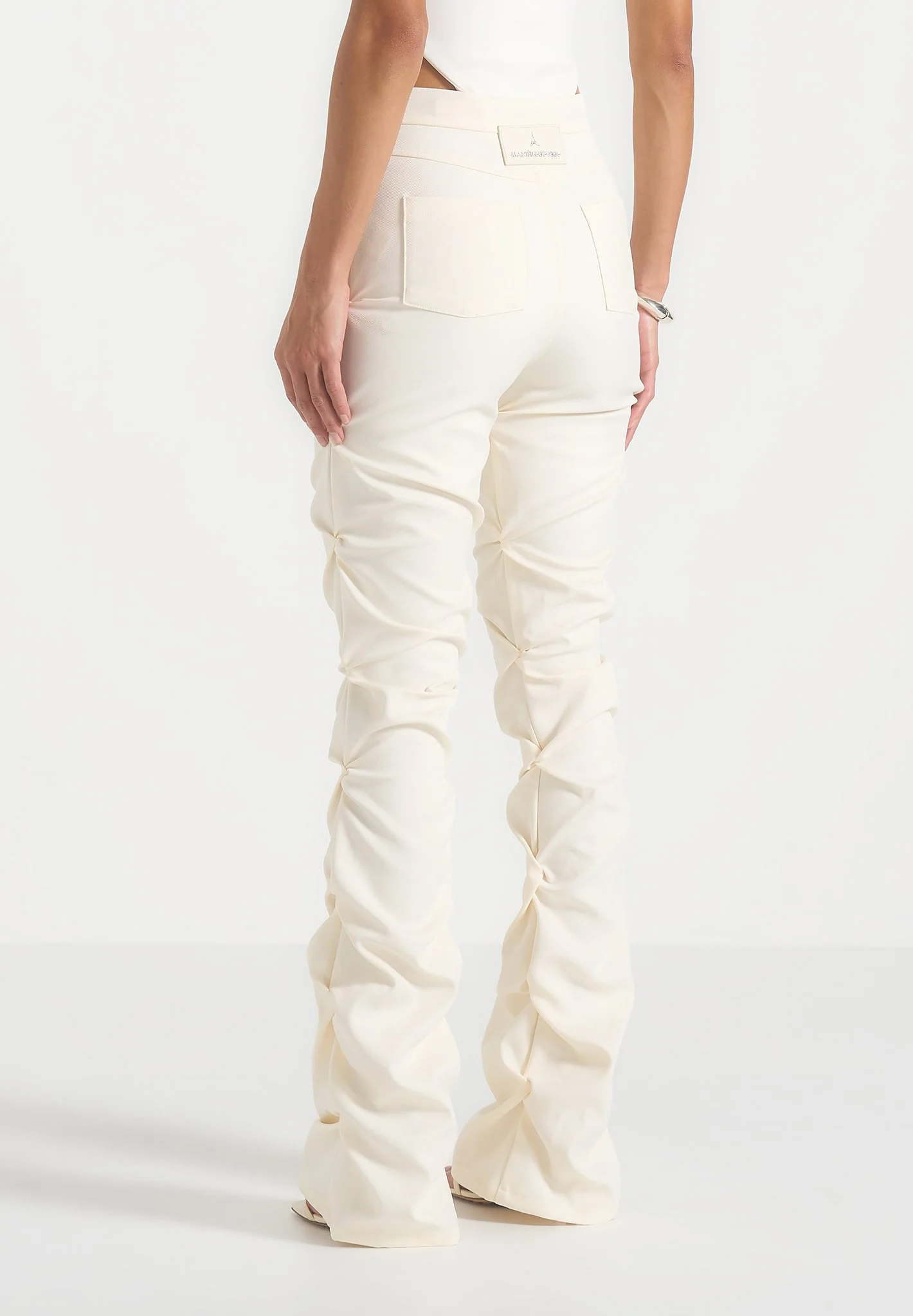 Caroline - Tacked Twill Fit & Flare Trousers - White - Image 5