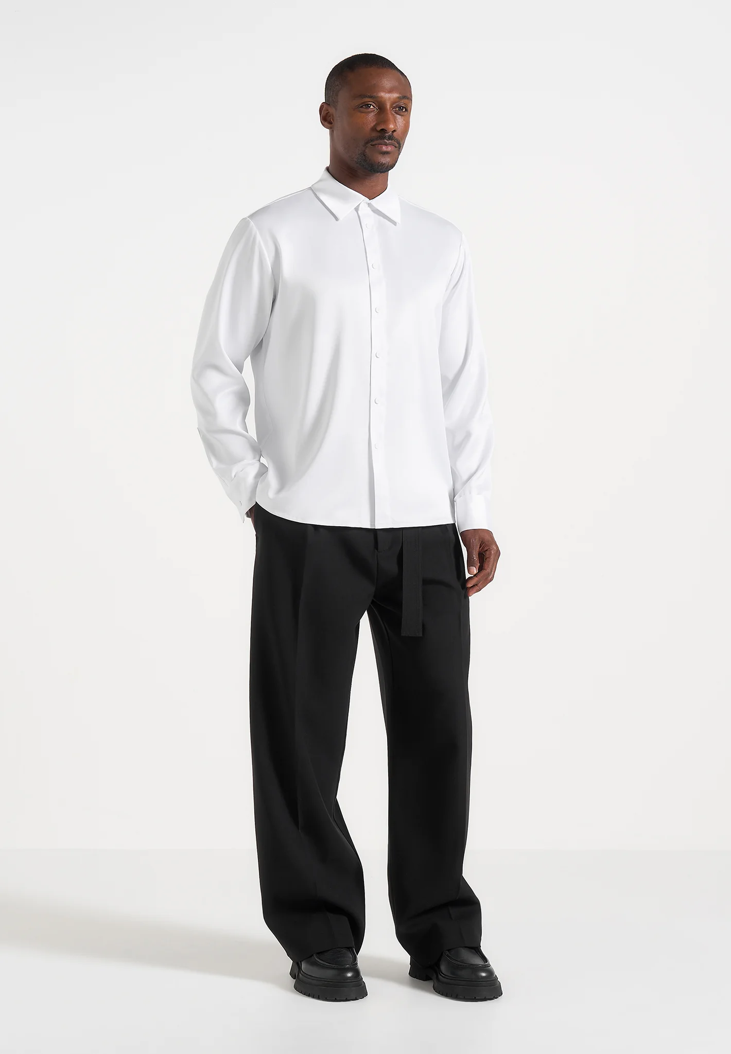 Carter - Unisex Oversized Satin Shirt - White - Image 2