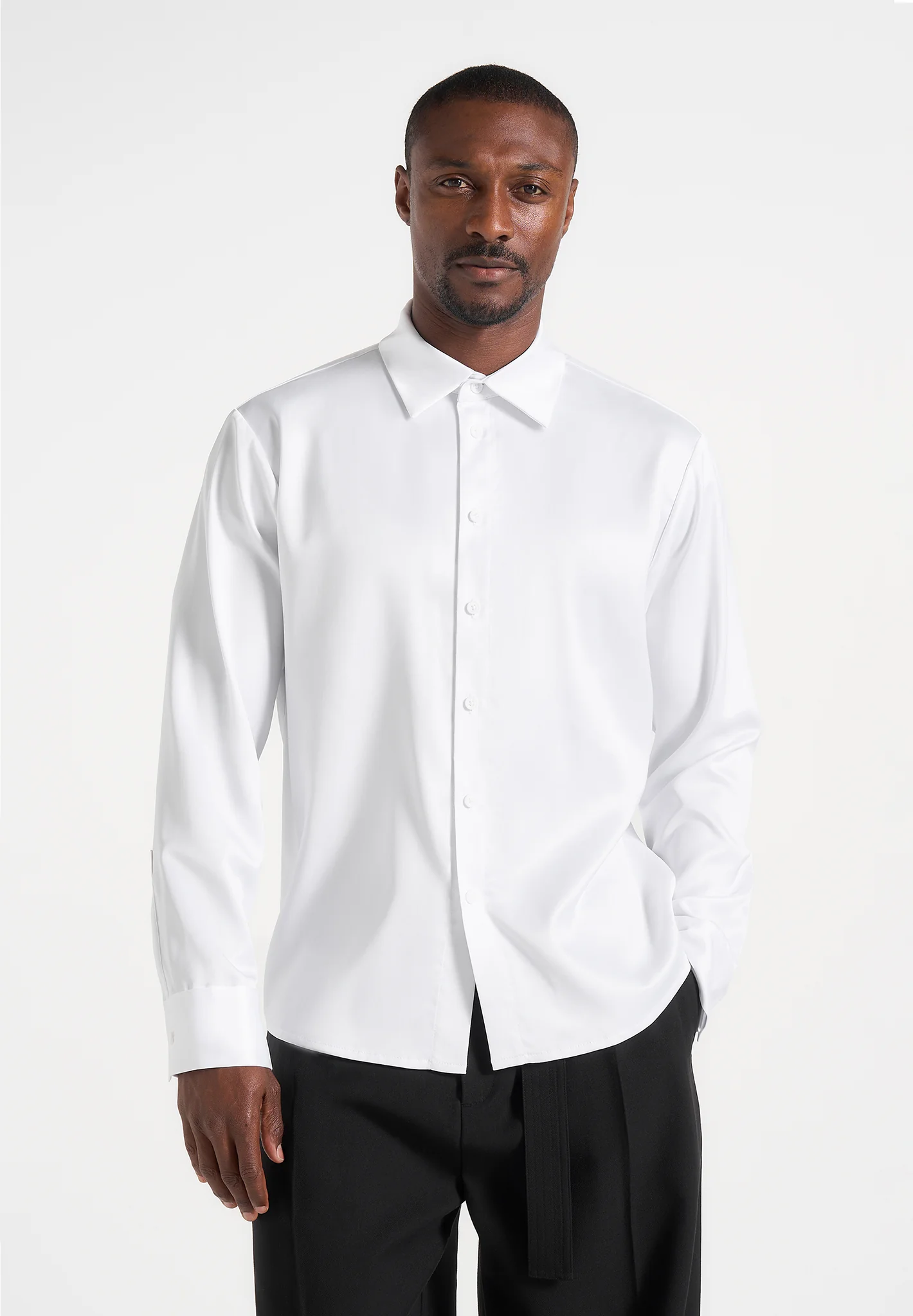 Carter - Unisex Oversized Satin Shirt - White - Image 4
