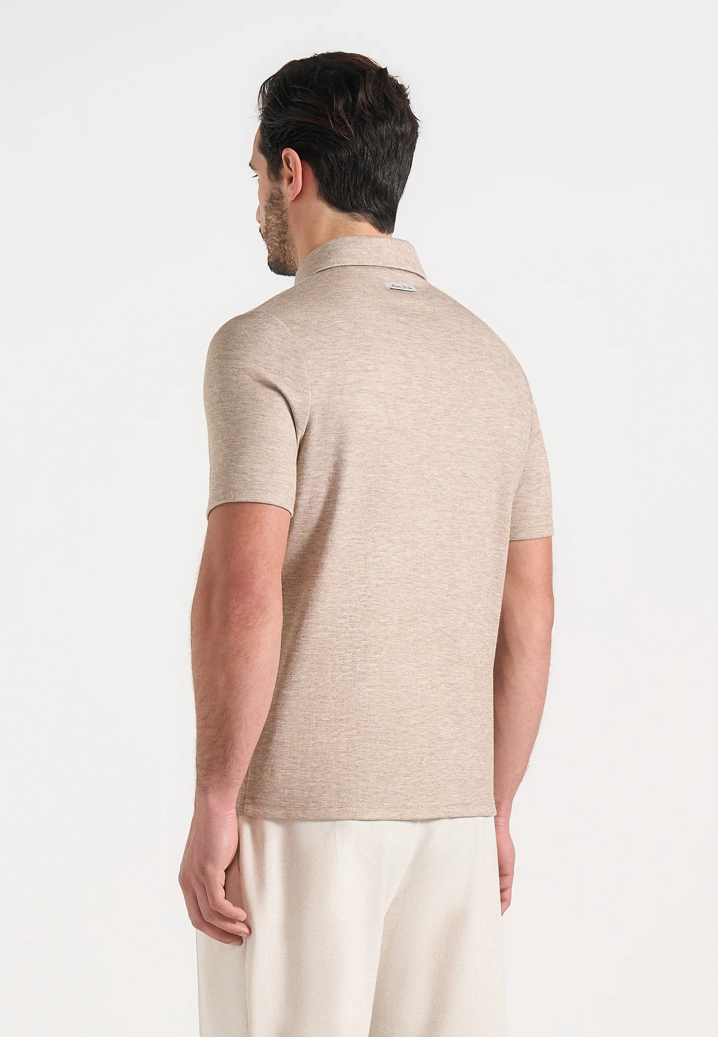 Cassian - Marl Zip Polo Shirt - Beige Marl - Image 3