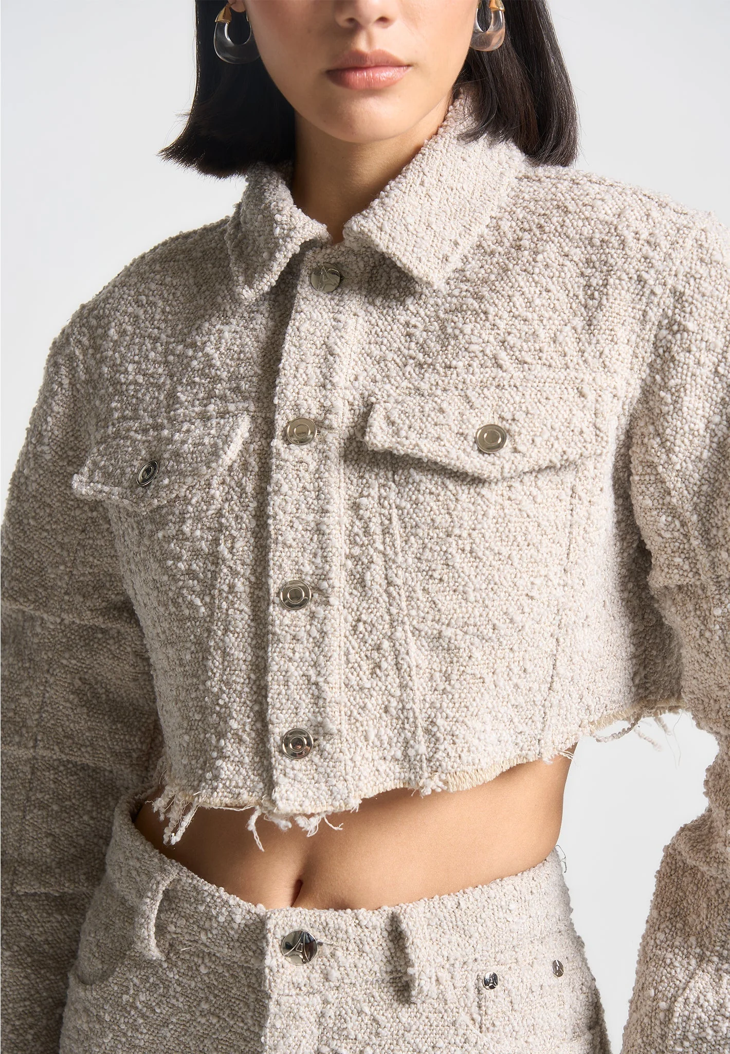Catherine - Cropped Boucle Jacket - Beige - Image 3