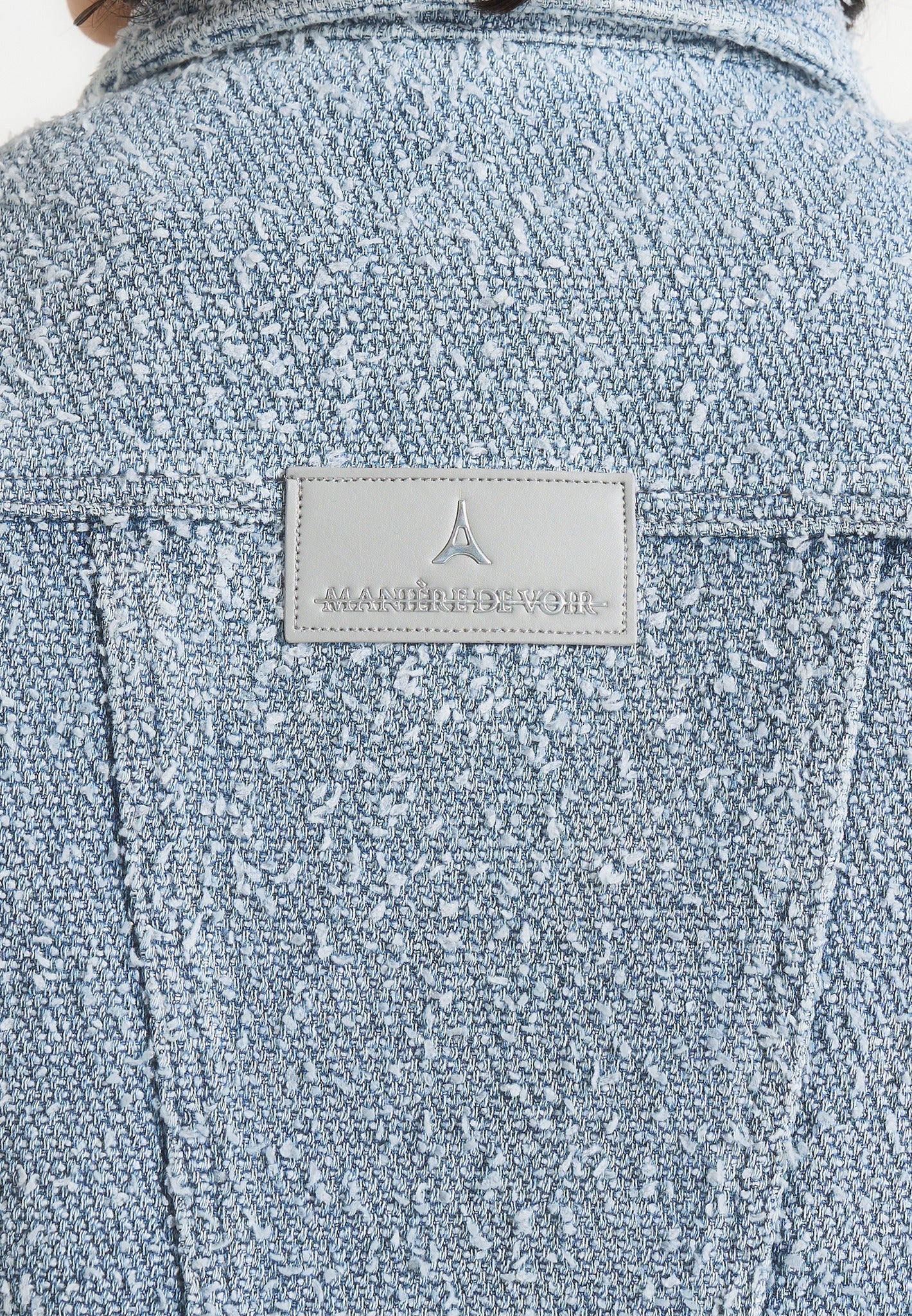 Catherine - Denim Cropped Boucle Jacket - Mid Blue - Image 3