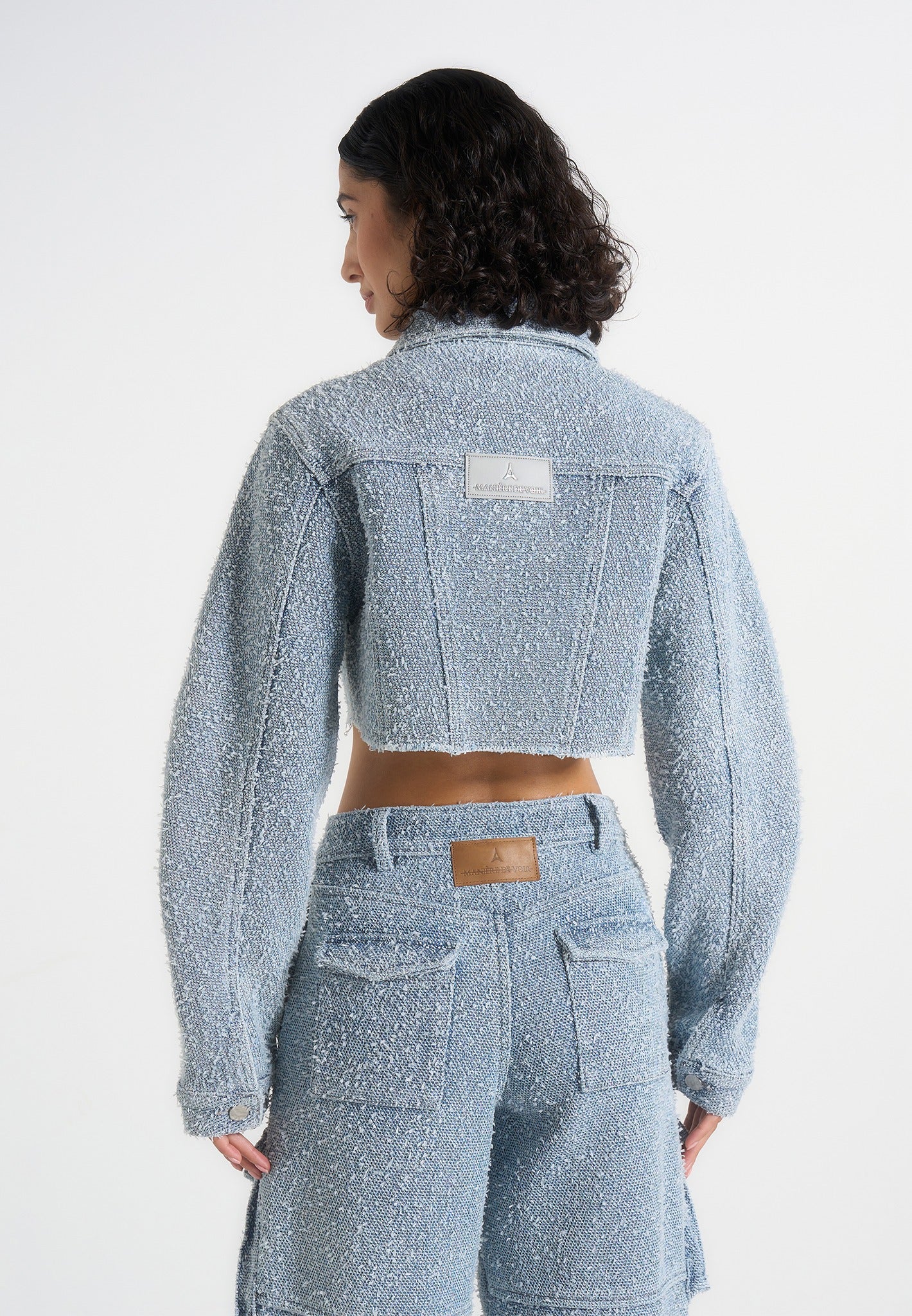 Catherine - Denim Cropped Boucle Jacket - Mid Blue - Image 5