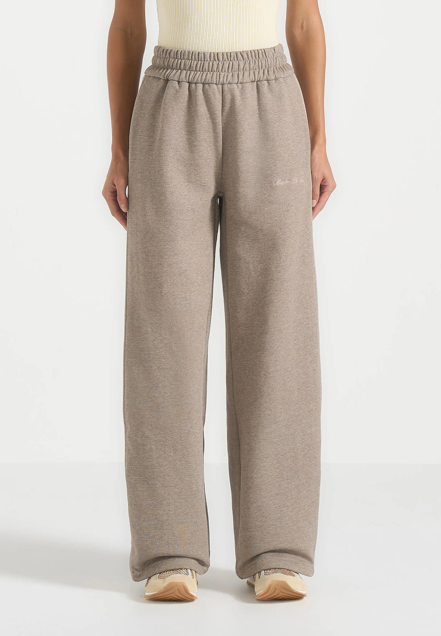 Caya - Two Tone Wide Leg Popper Joggers - Taupe - Image 2