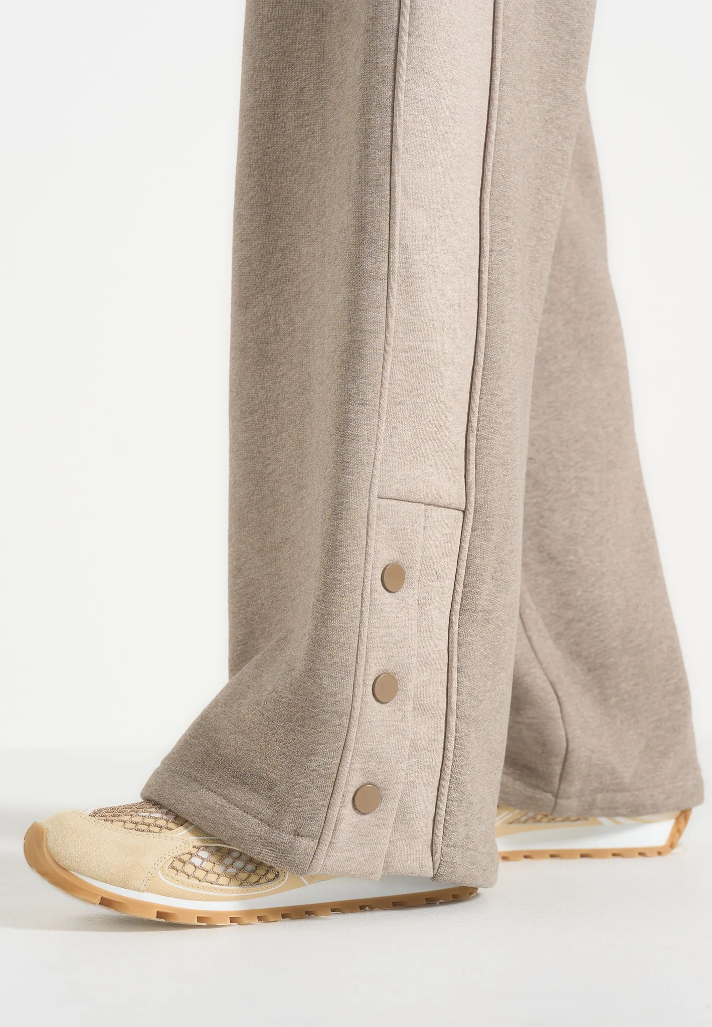 Caya - Two Tone Wide Leg Popper Joggers - Taupe - Image 3