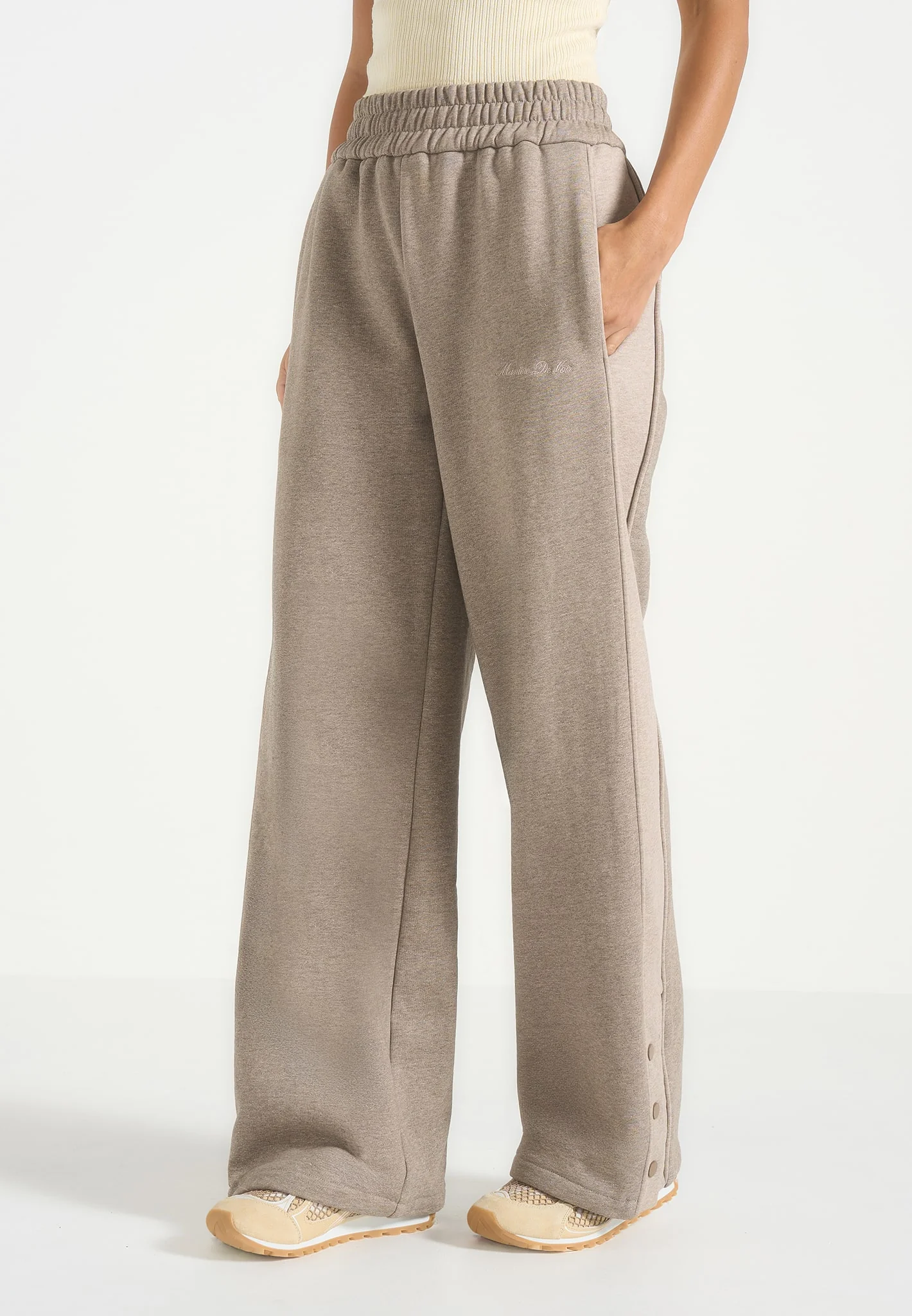Caya - Two Tone Wide Leg Popper Joggers - Taupe - Image 4