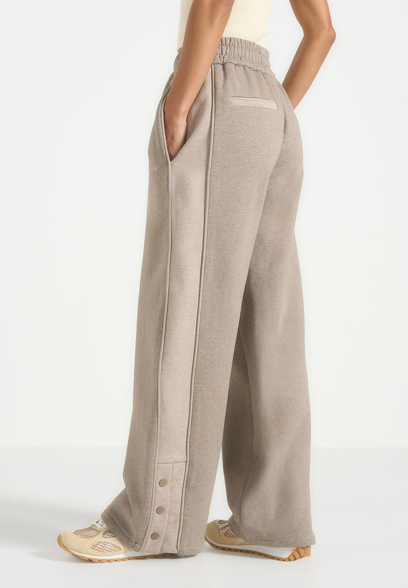 Caya - Two Tone Wide Leg Popper Joggers - Taupe - Image 5