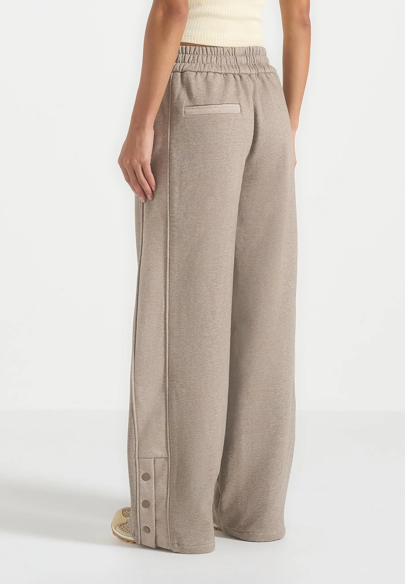Caya - Two Tone Wide Leg Popper Joggers - Taupe - Image 6