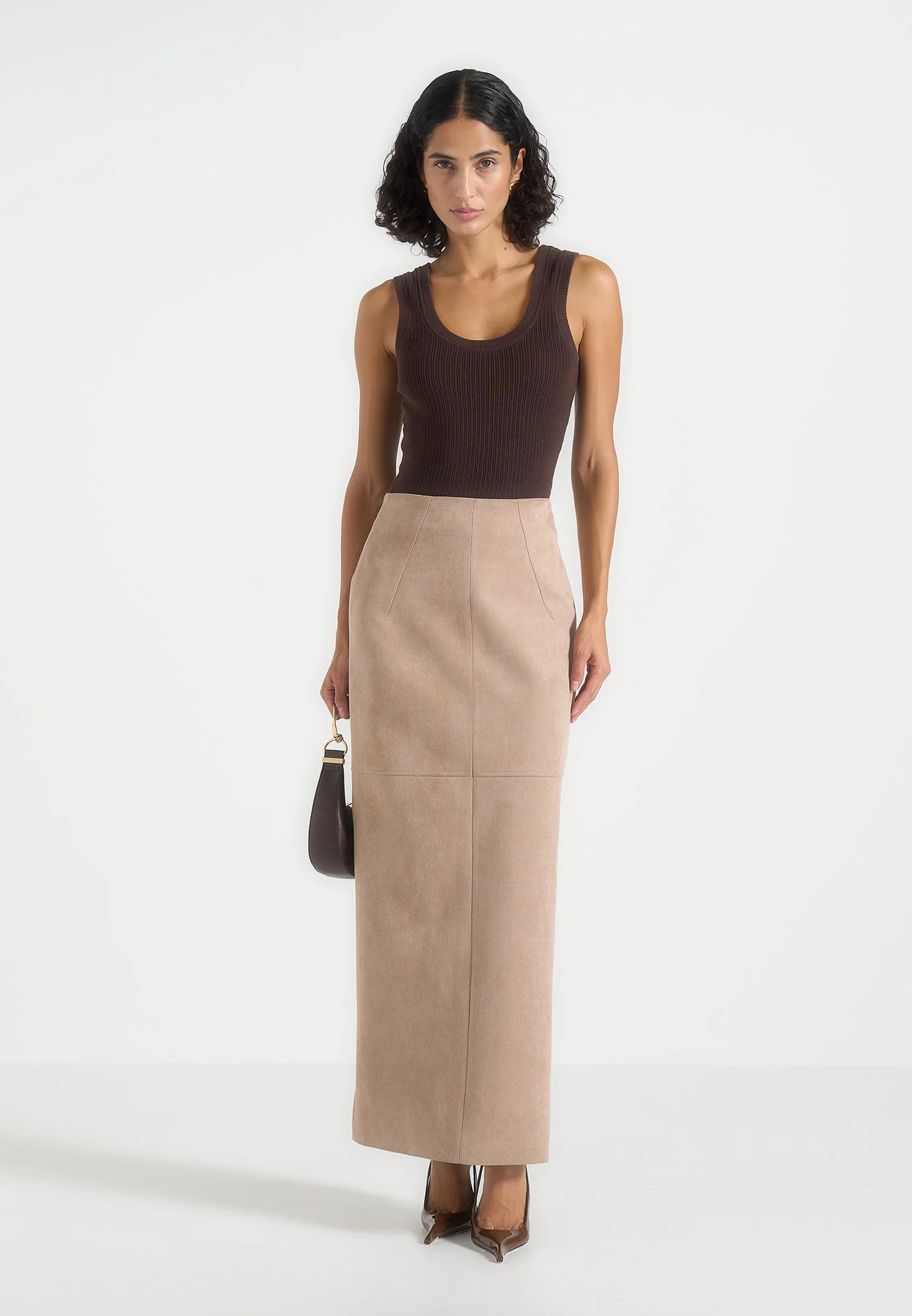Celie - Suede Maxi Skirt - Beige