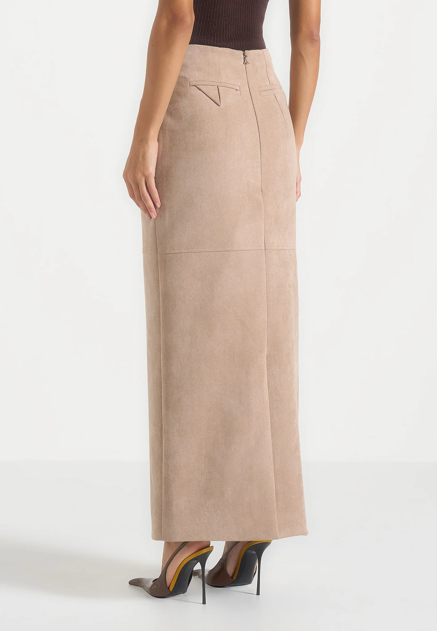 Celie - Suede Maxi Skirt - Beige - Image 3