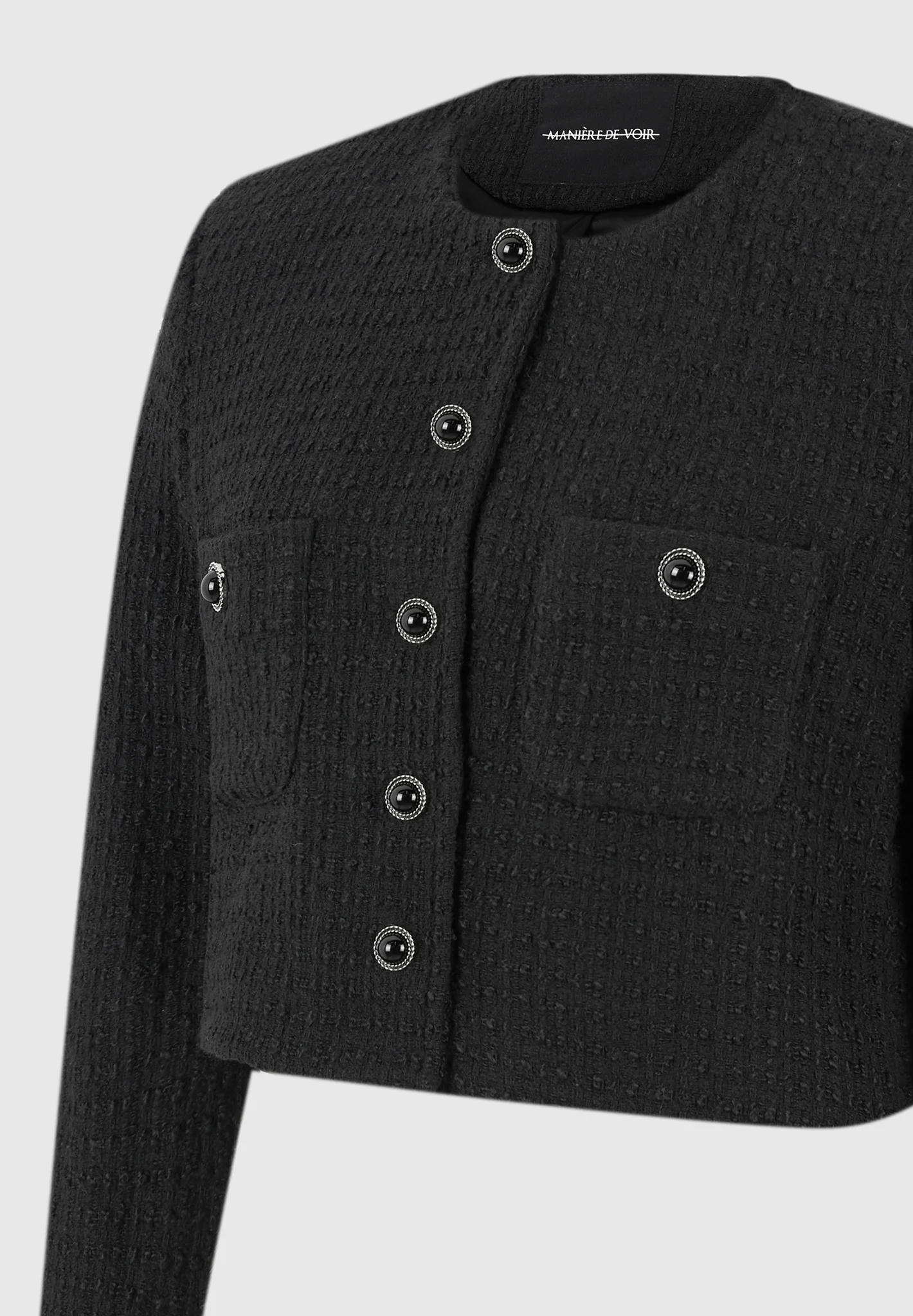 Celine - Cropped Tweed Jacket with Pearls - Black - Image 8