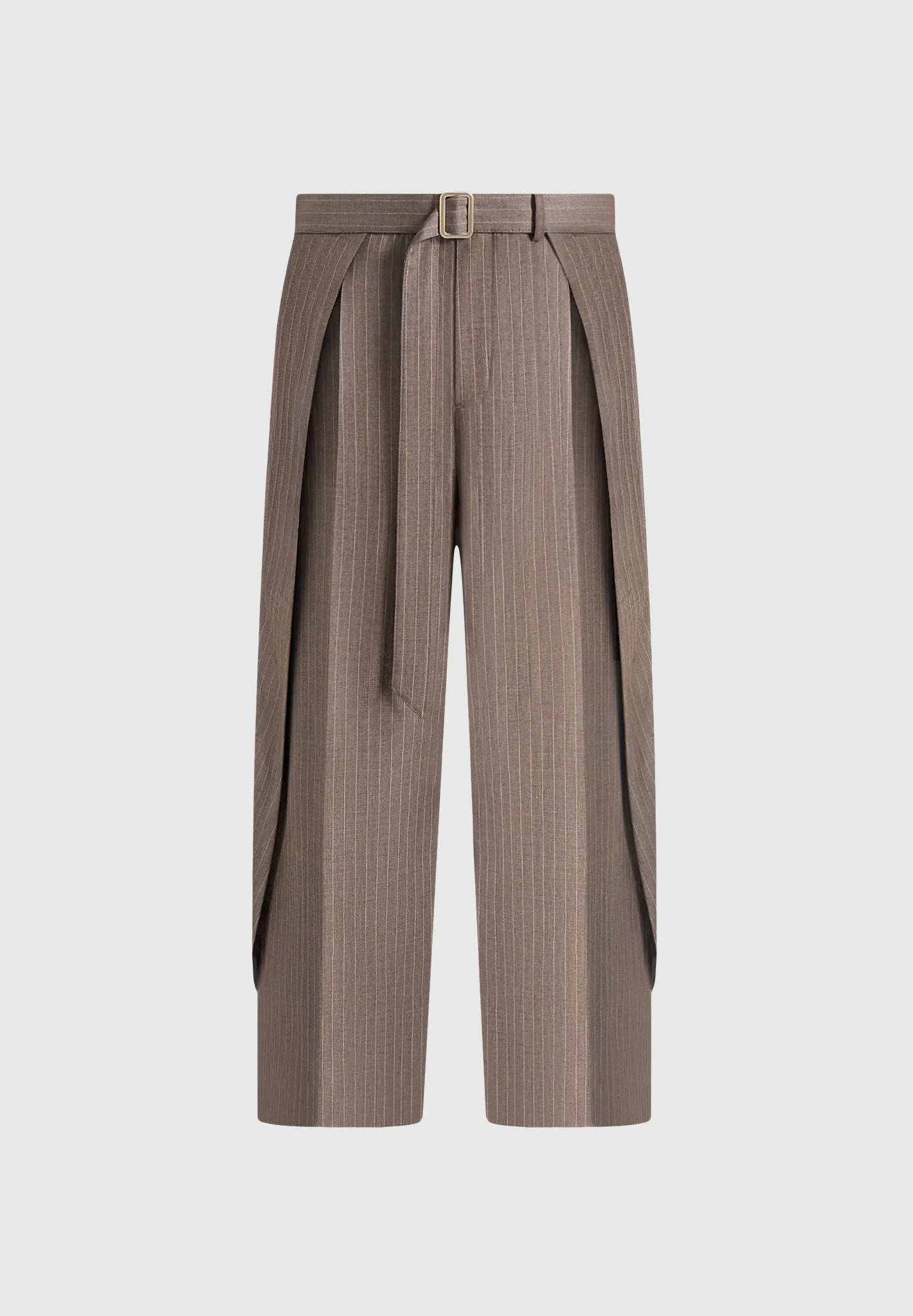 Charles - Wide Fit Wrap Leg Pinstripe Tailored Trousers - Taupe - Image 7