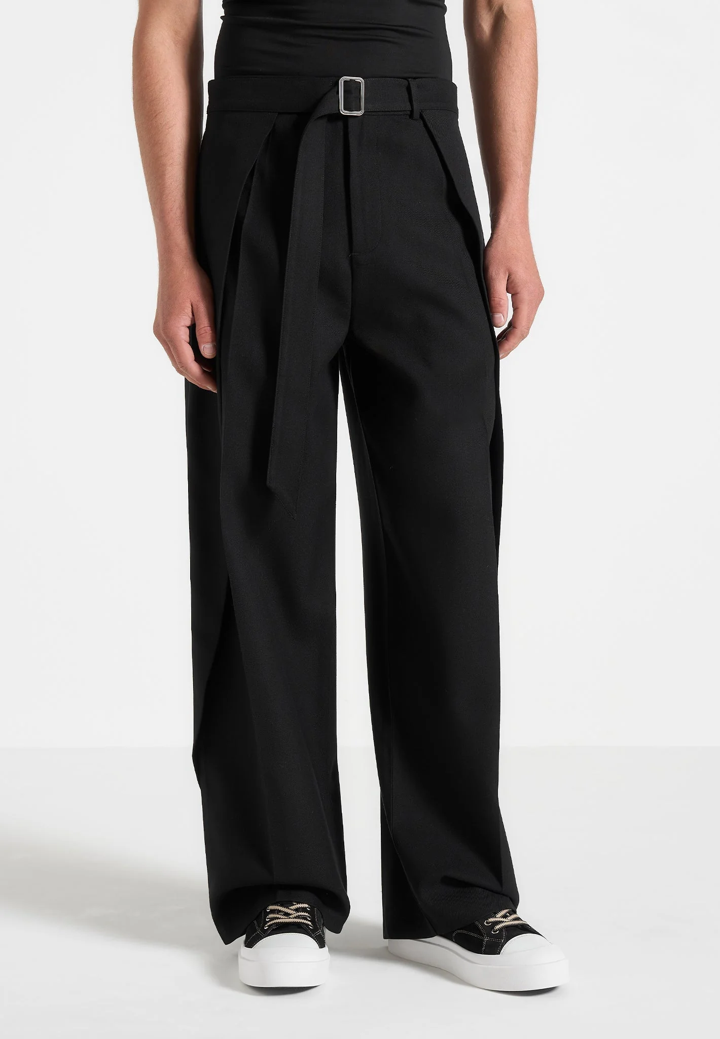 Charles - Wide Fit Wrap Leg Tailored Trousers - Black - Image 4