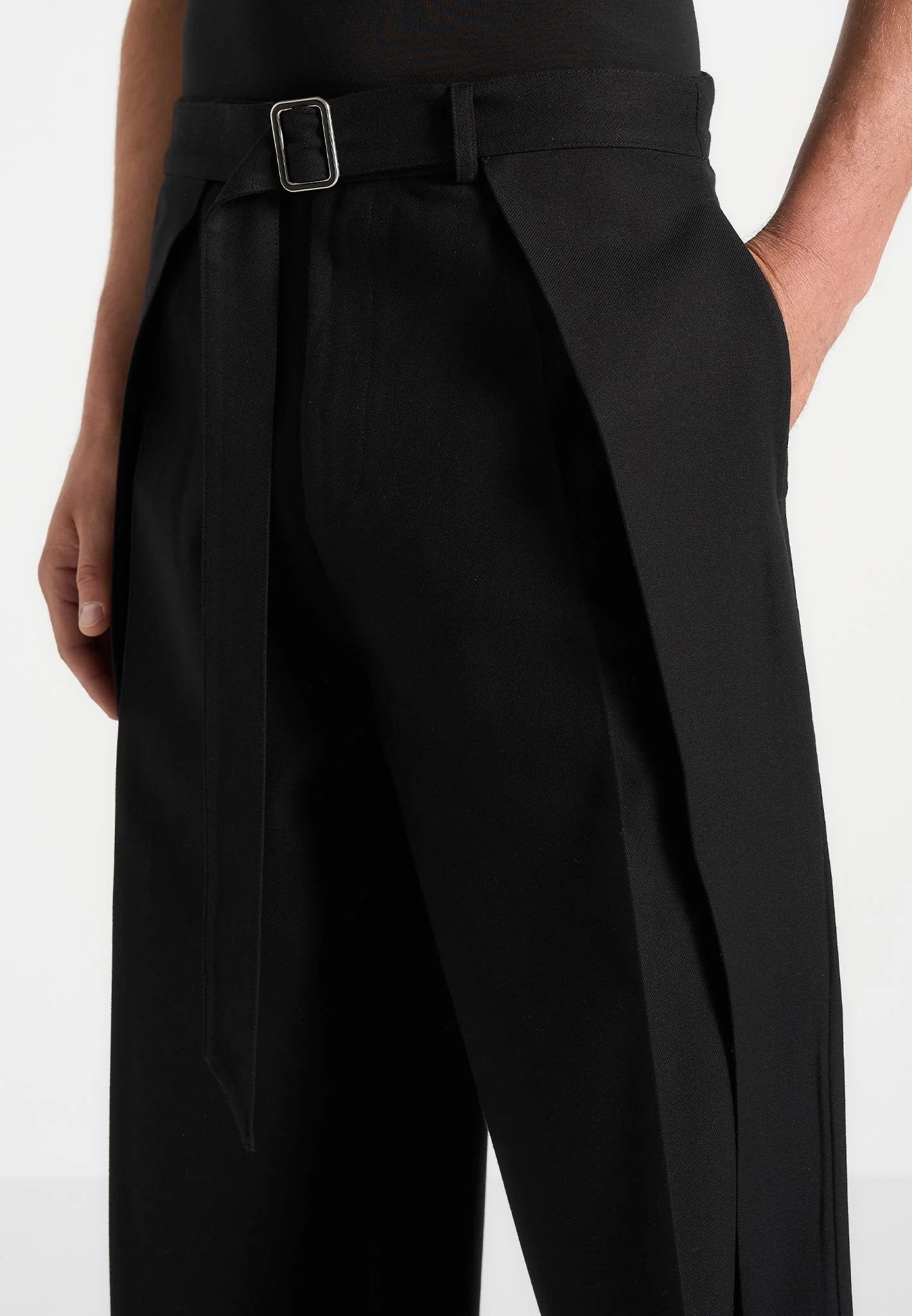 Charles - Wide Fit Wrap Leg Tailored Trousers - Black - Image 5