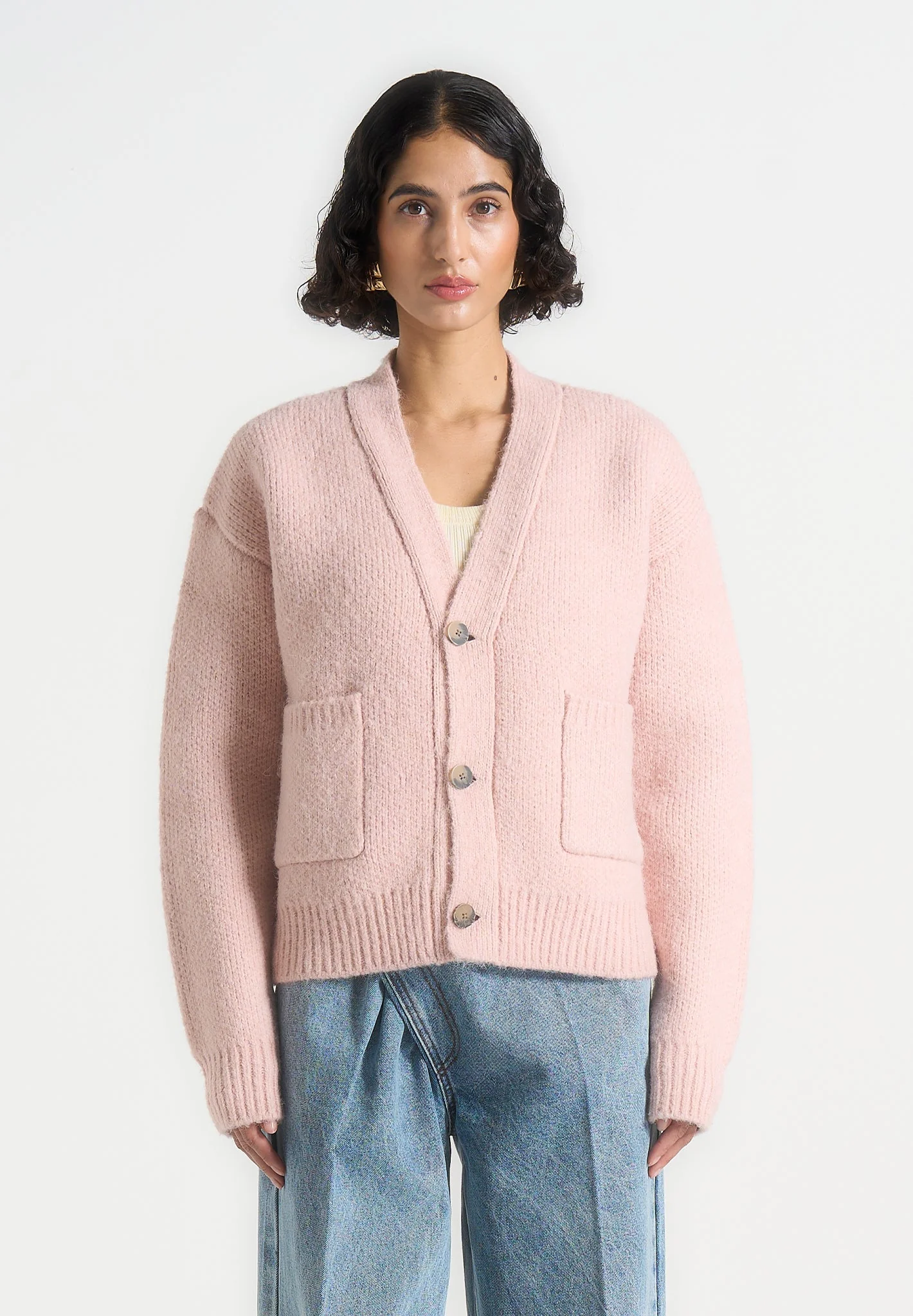 Charlie - Unisex Knitted Cardigan - Pale Pink - Image 3