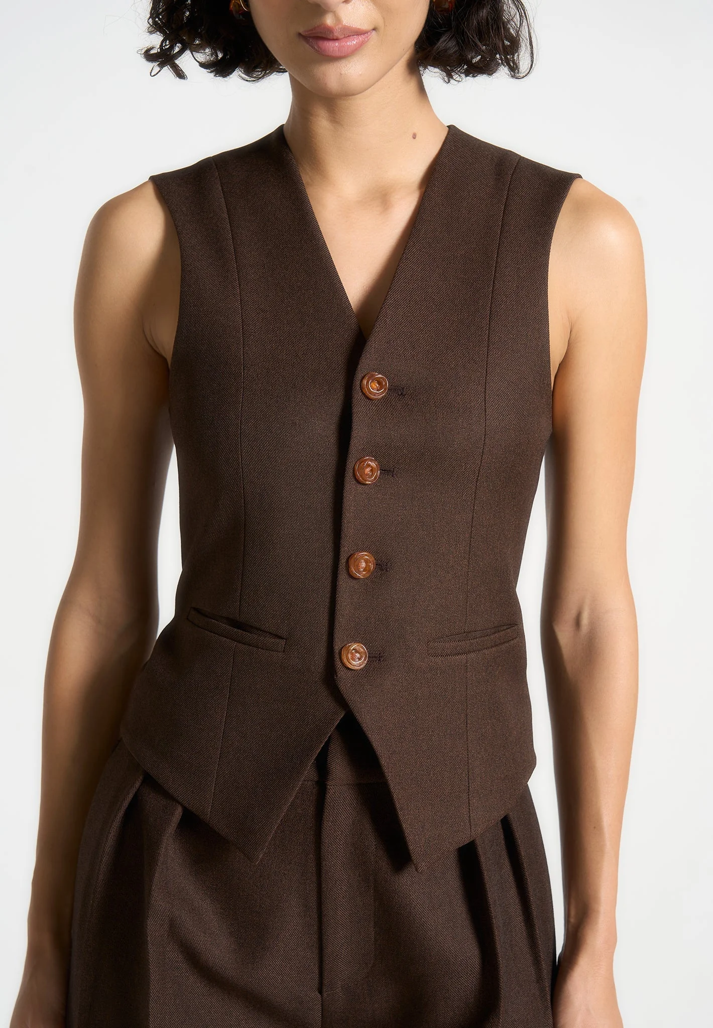 Christine - Tailored Cinch Waistcoat - Brown - Image 3