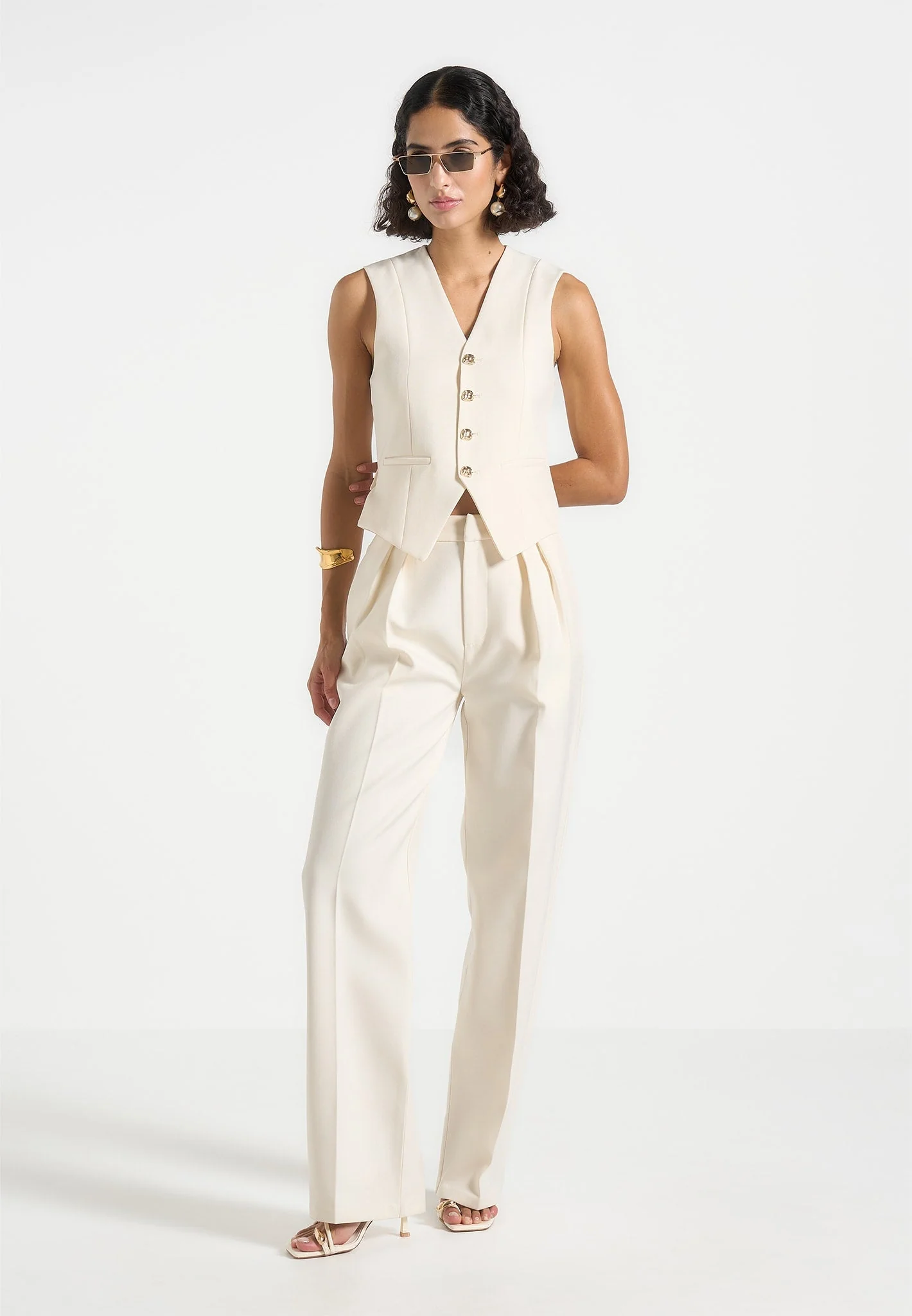 Christine - Tailored Cinch Waistcoat - Off White - Image 2