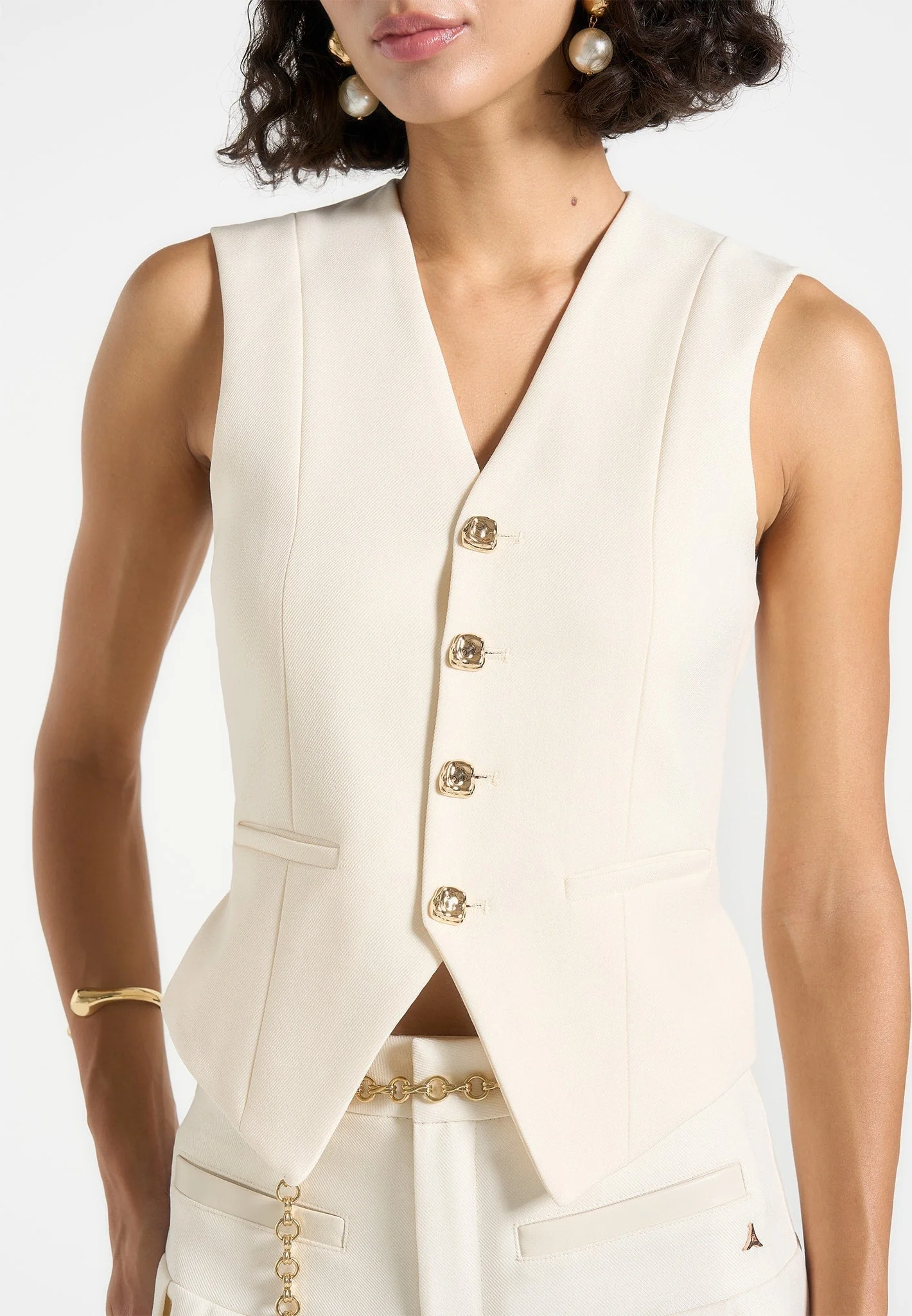 Christine - Tailored Cinch Waistcoat - Off White - Image 4