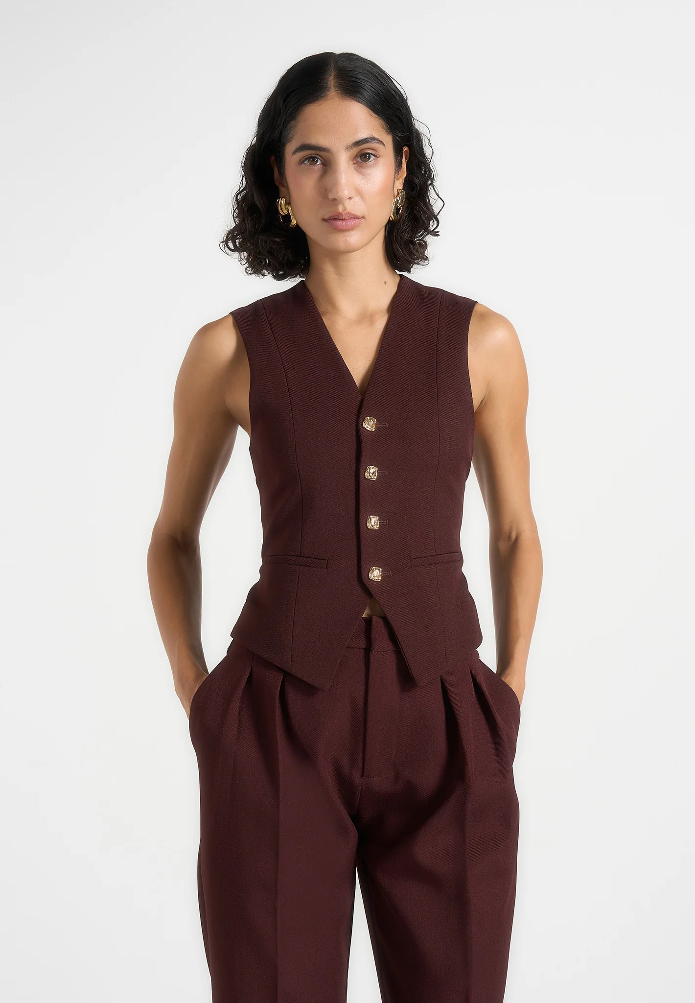 Christine - Tailored Cinch Waistcoat - Wine Red