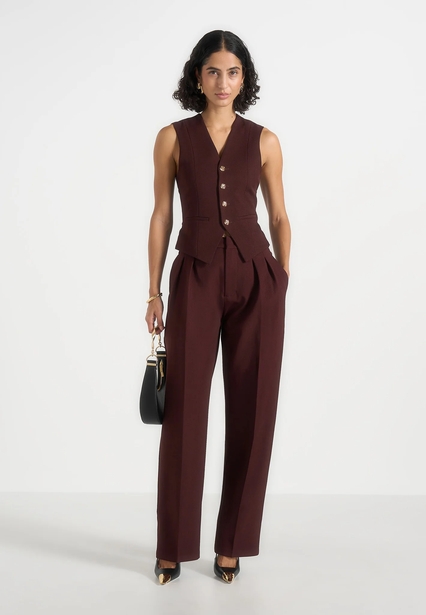 Christine - Tailored Cinch Waistcoat - Wine Red - Image 2