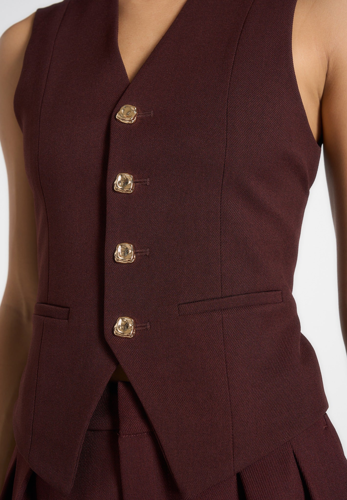 Christine - Tailored Cinch Waistcoat - Wine Red - Image 3