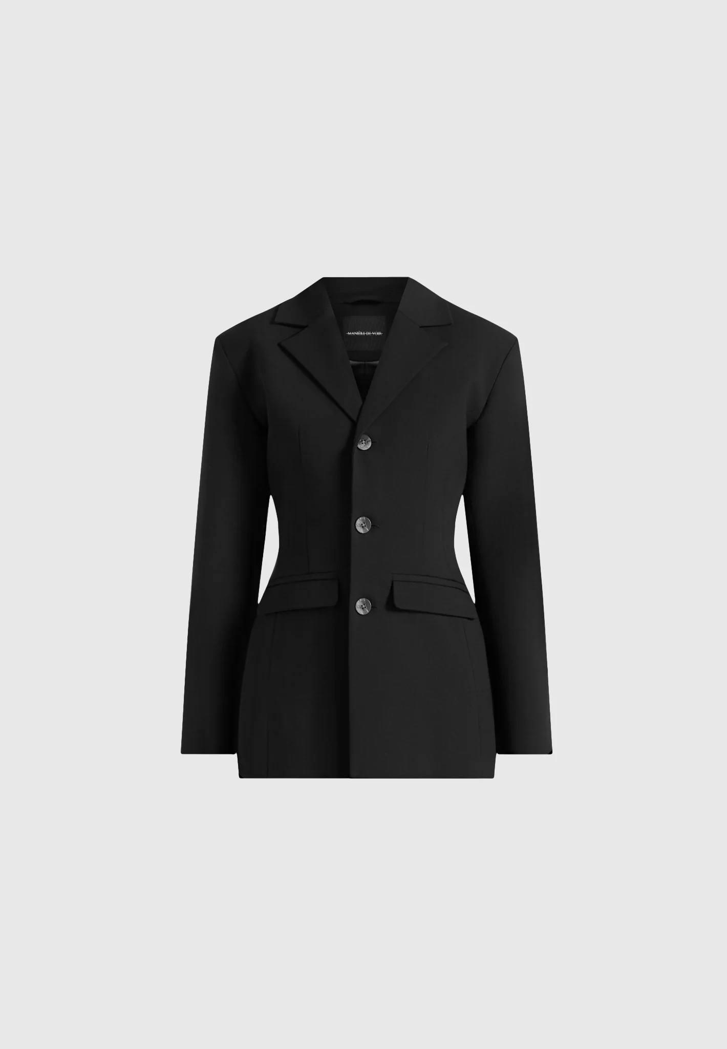 Claire - Wide Shoulder Cinch Waist Blazer - Black - Image 5