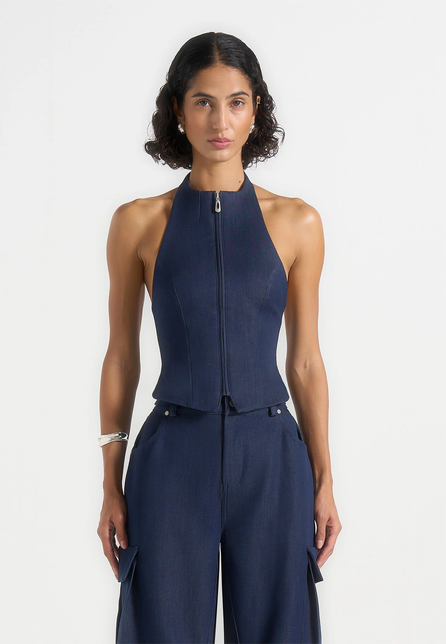 Claudette - Halterneck Backless Top - Indigo - Image 4