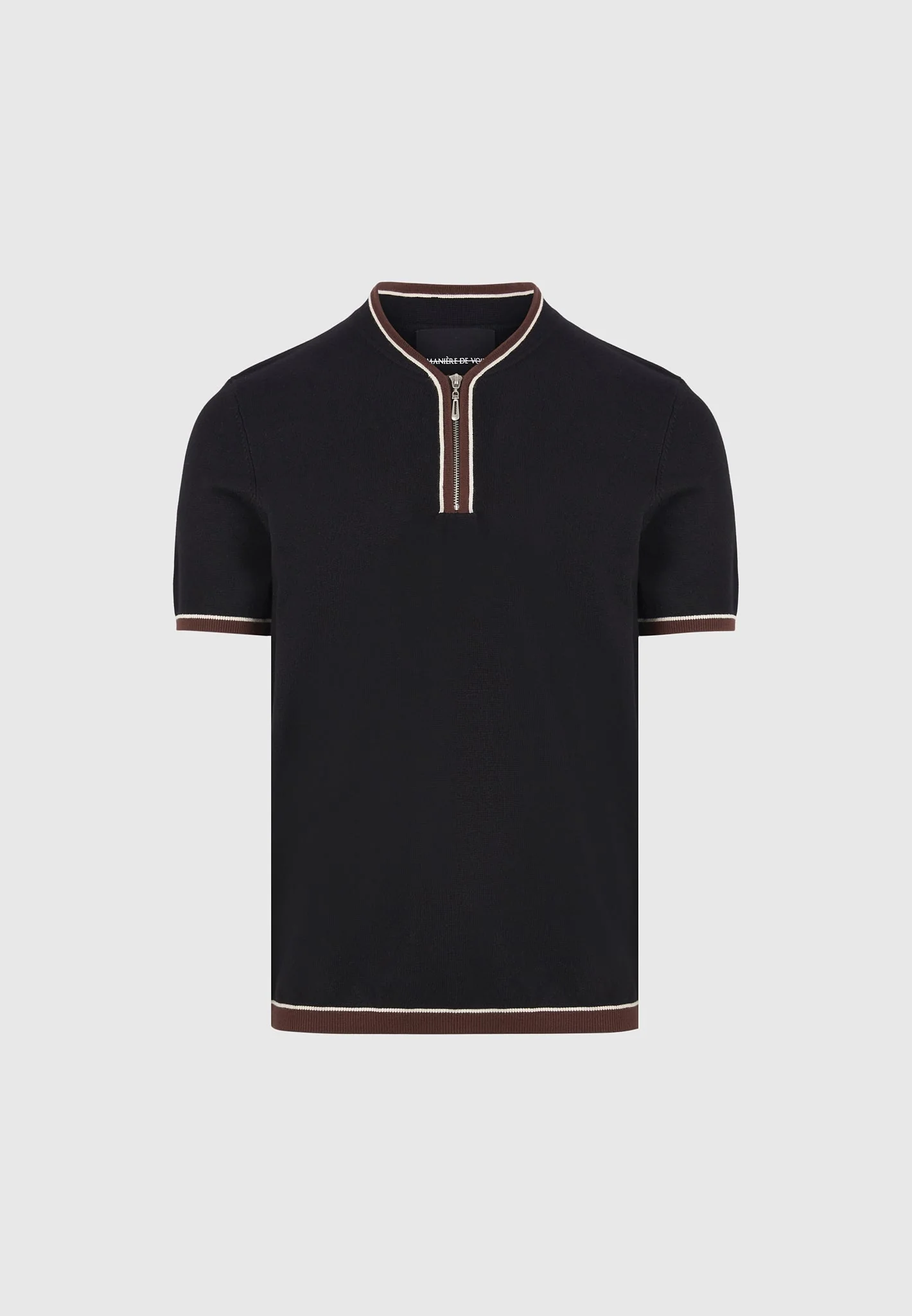 Clement - Crew Neck Zip Polo Shirt - Black - Image 5