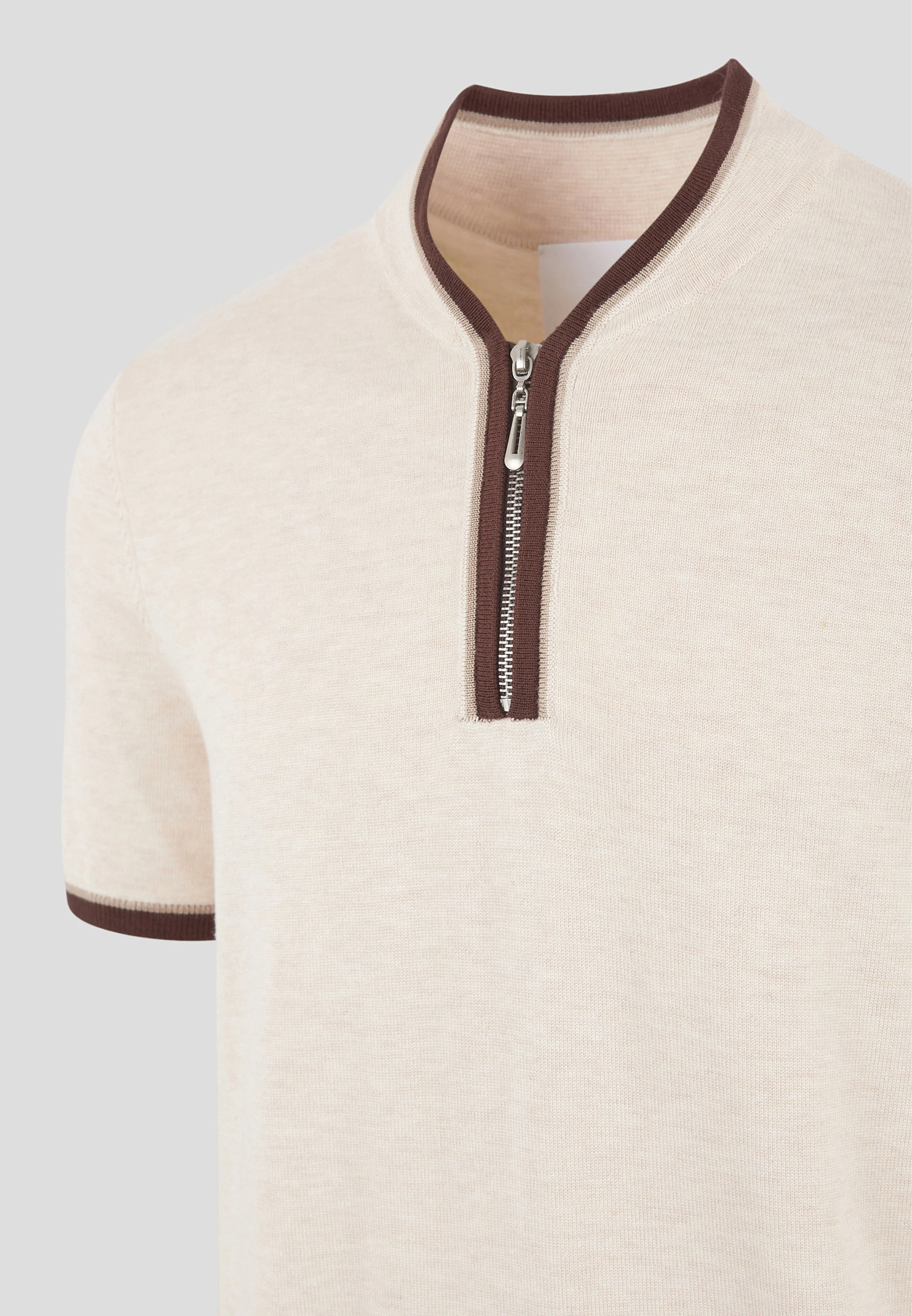Clement - Crew Neck Zip Polo Shirt - Cream - Image 6