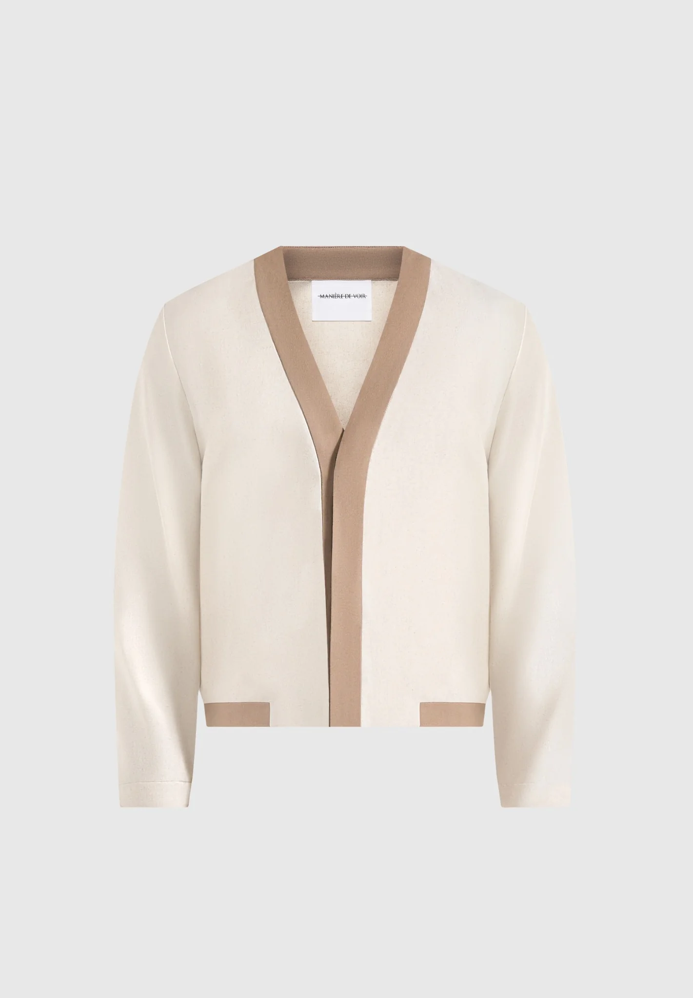 Clovis - Linen Cardigan With Contrast Placket - Natural - Image 5