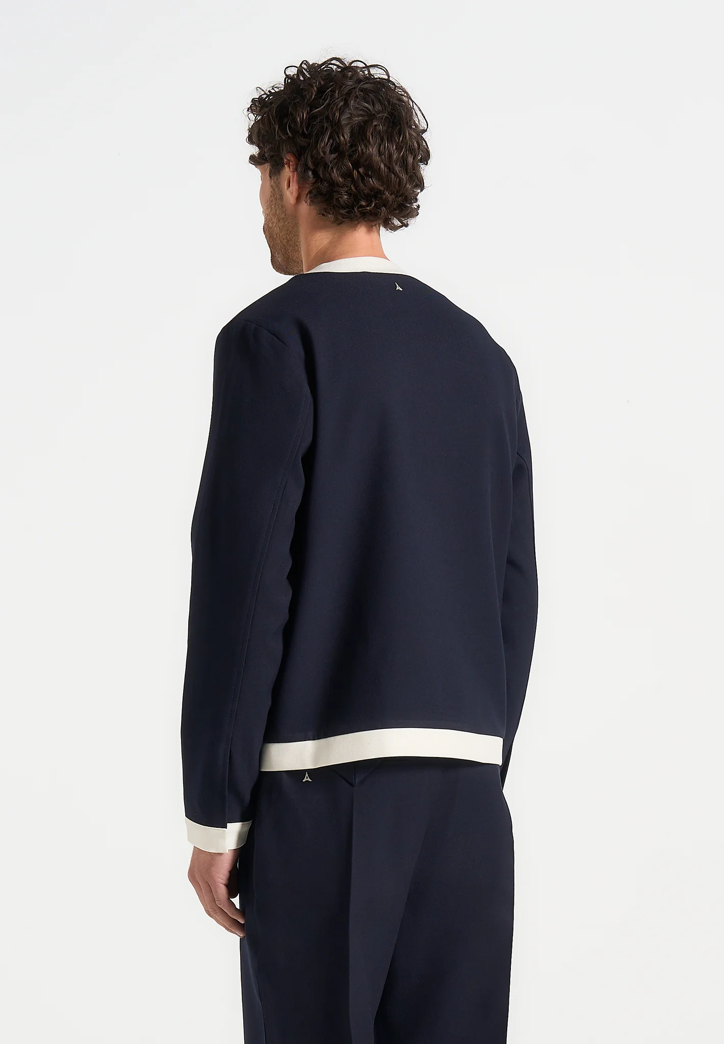 Clovis - Tailored Cardigan With Contrast Placket - Navy/White - Image 3