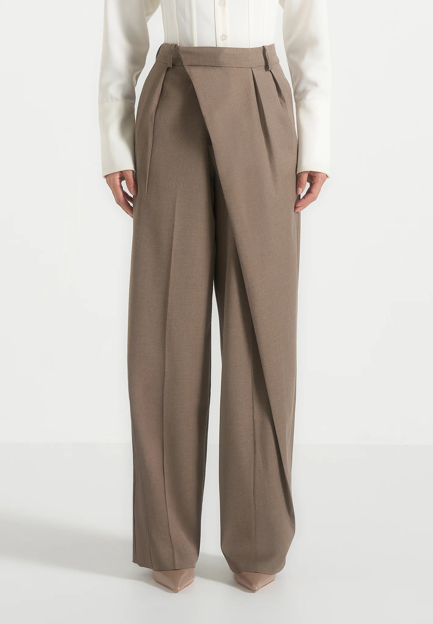 Colette - Tailored Wrap Pleat Trousers - Taupe - Image 3