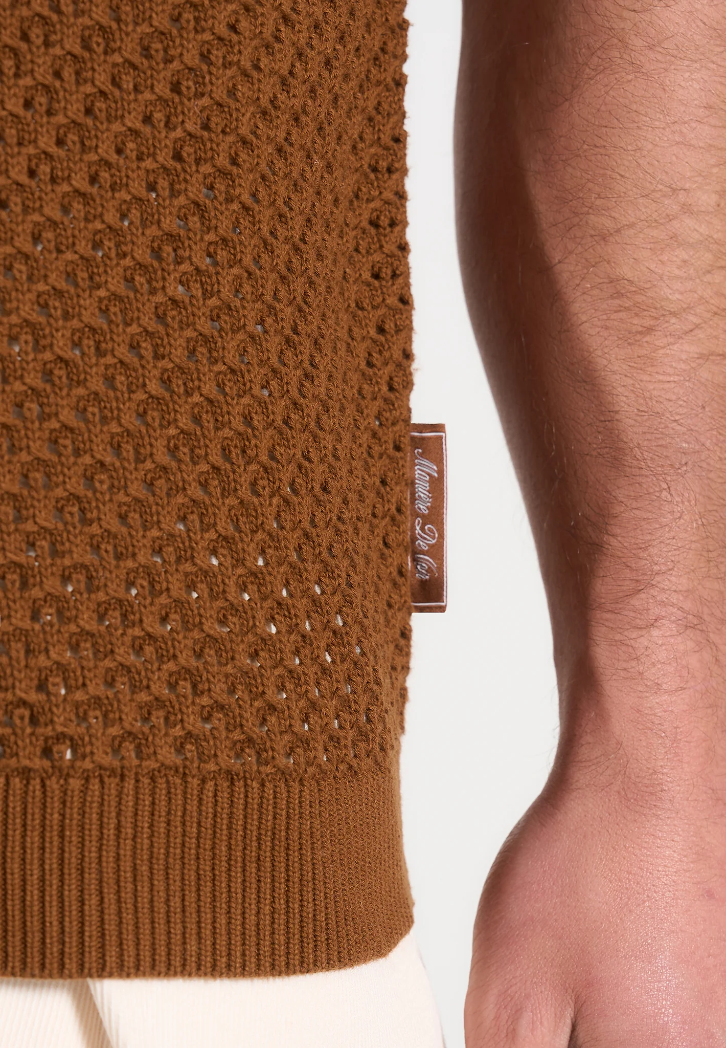 Conrad - Open Knit Polo Shirt - Fawn - Image 5