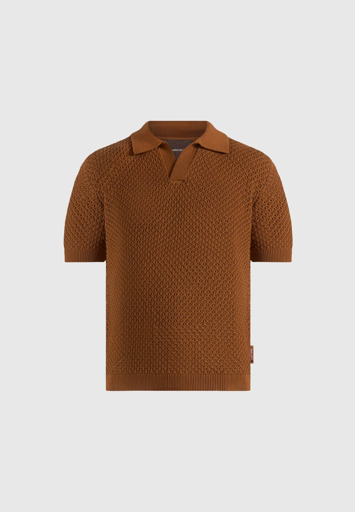 Conrad - Open Knit Polo Shirt - Fawn - Image 6