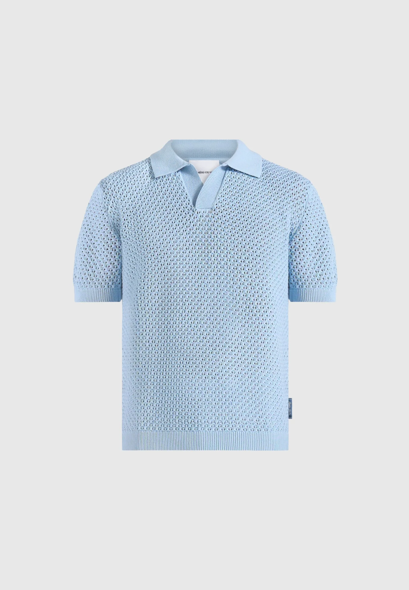 Conrad - Open Knit Polo Shirt - Pale Blue - Image 5