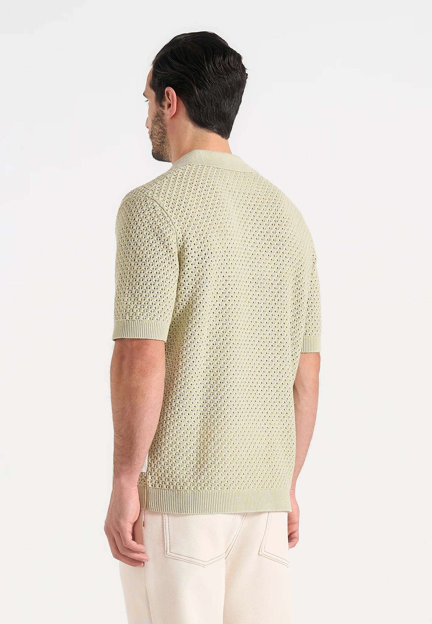 Conrad - Open Knit Polo Shirt - Sage - Image 3
