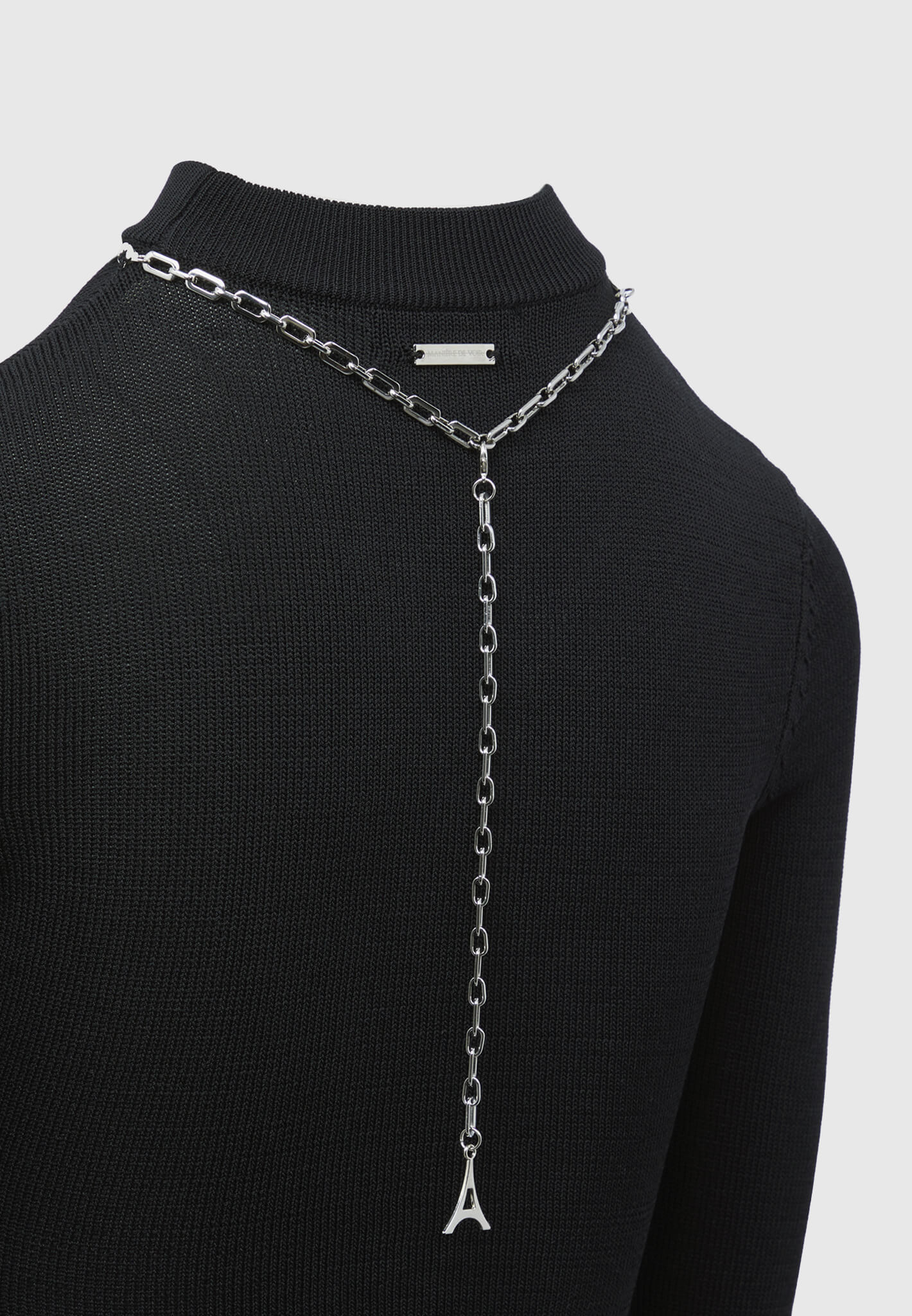 Contour Knit Bodysuit with Chain - Black - Image 6